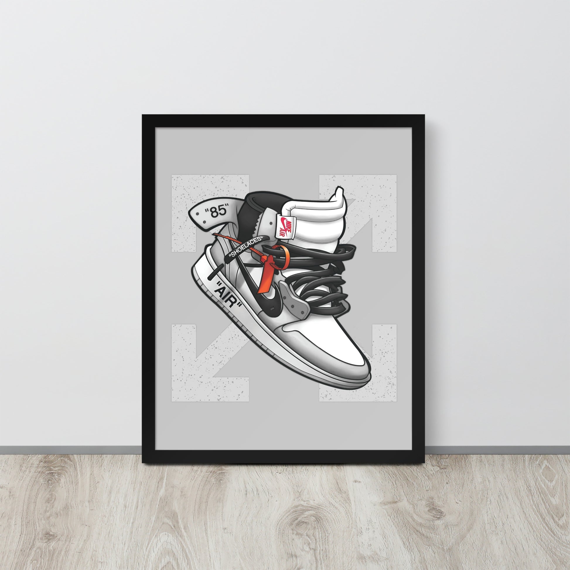 Timeless Elegance: Grey and White Nike Air Jordan 1 Framed Poster - KingKanvas