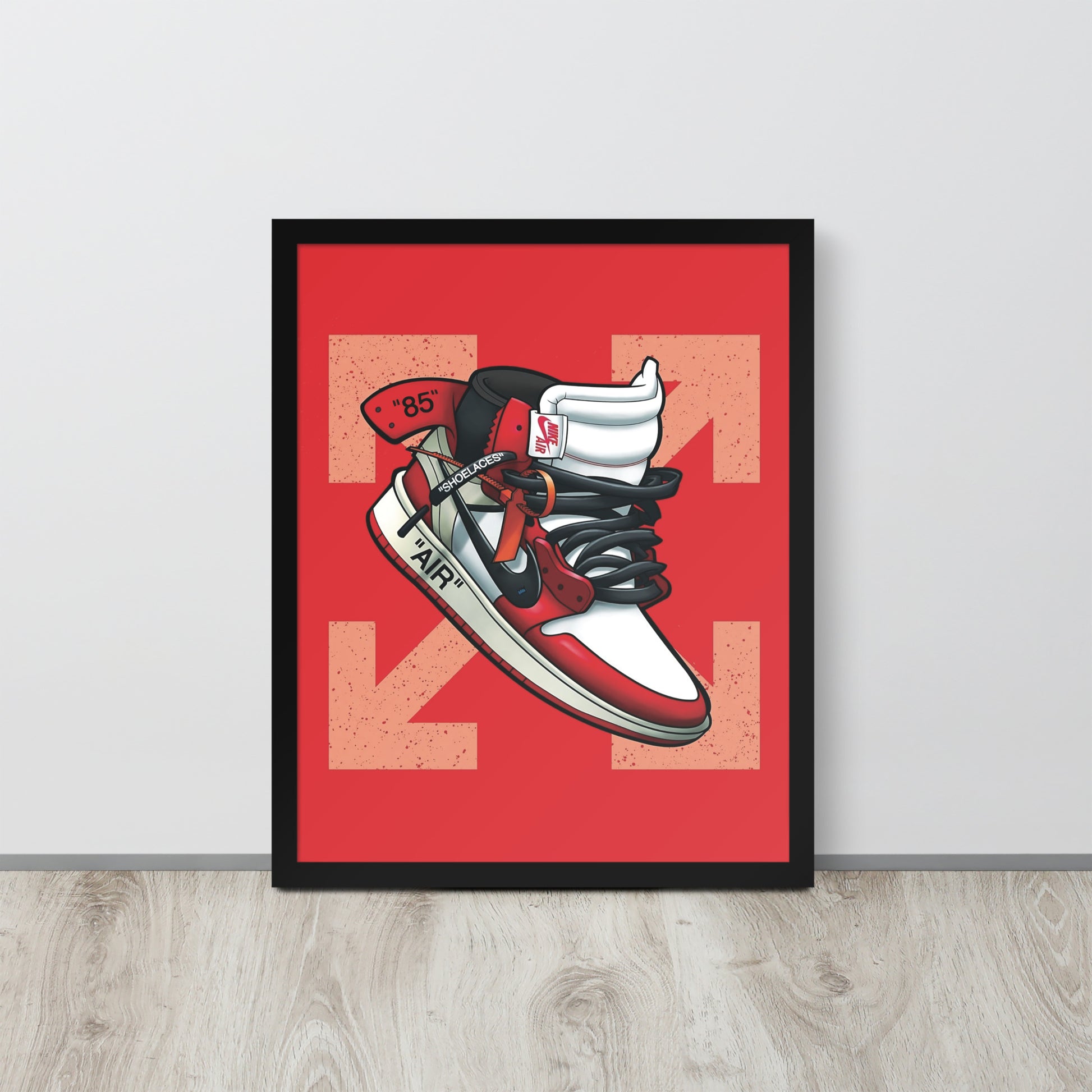 Legendary Elegance: Red & White Off-White Air Jordan 1 Framed Poster - KingKanvas