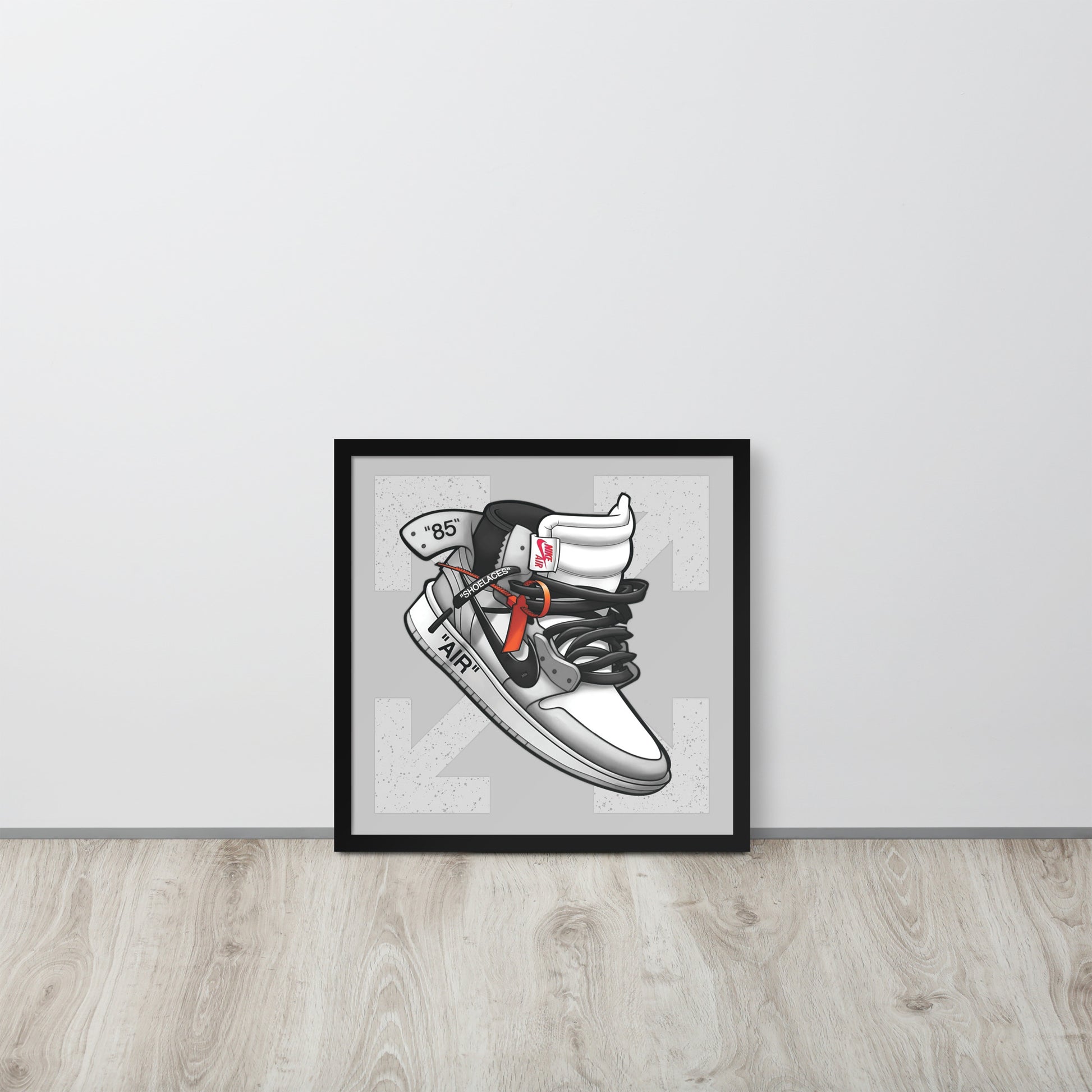 Timeless Elegance: Grey and White Nike Air Jordan 1 Framed Poster - KingKanvas