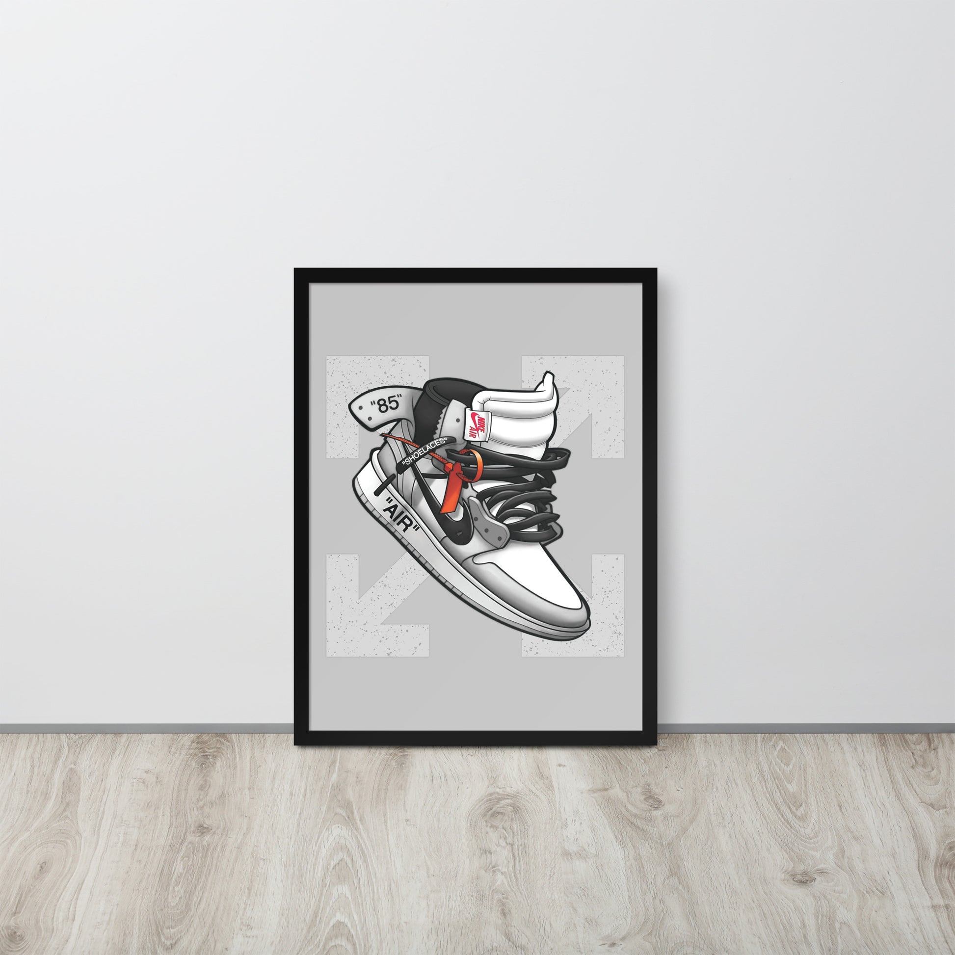 Timeless Elegance: Grey and White Nike Air Jordan 1 Framed Poster - KingKanvas