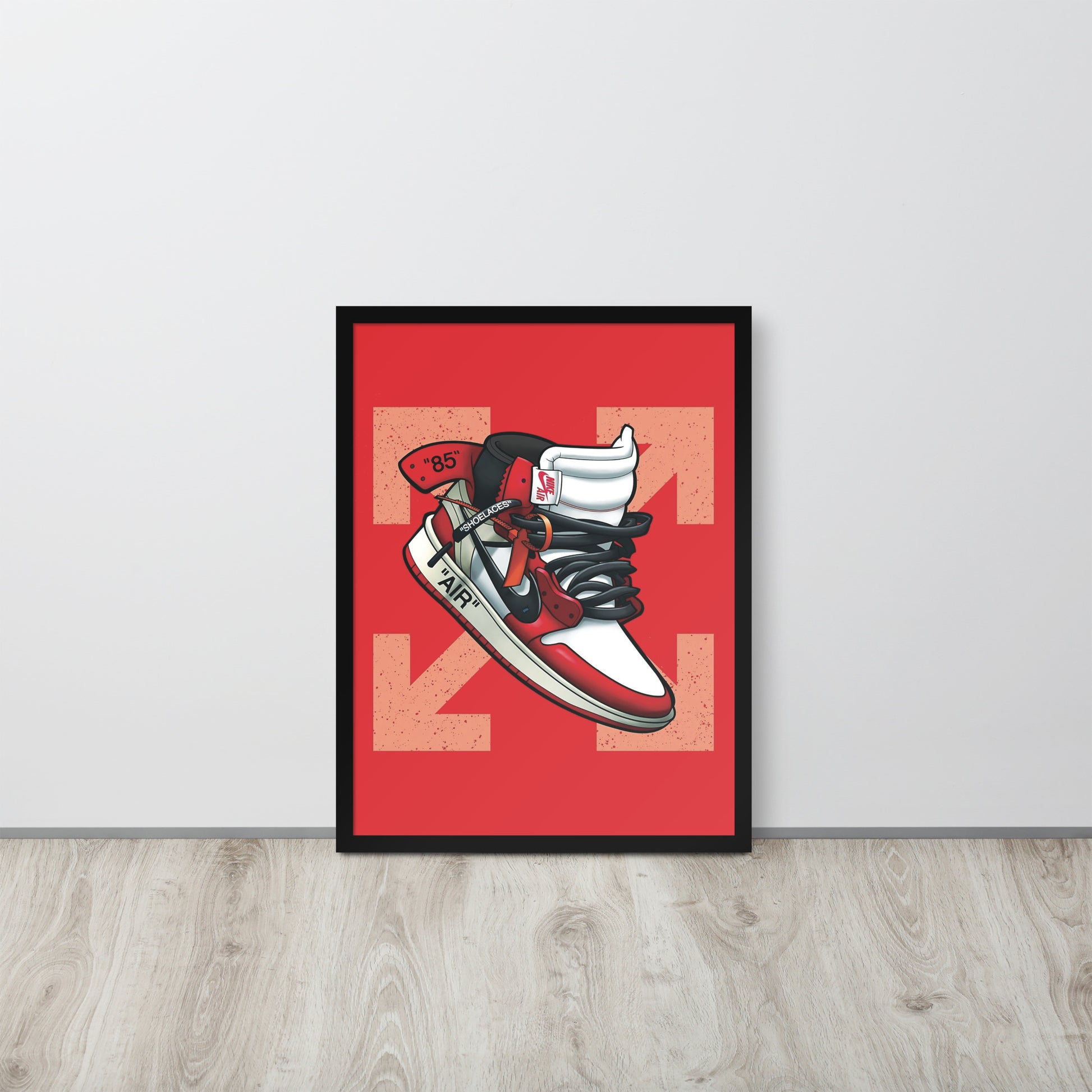 Legendary Elegance: Red & White Off-White Air Jordan 1 Framed Poster - KingKanvas