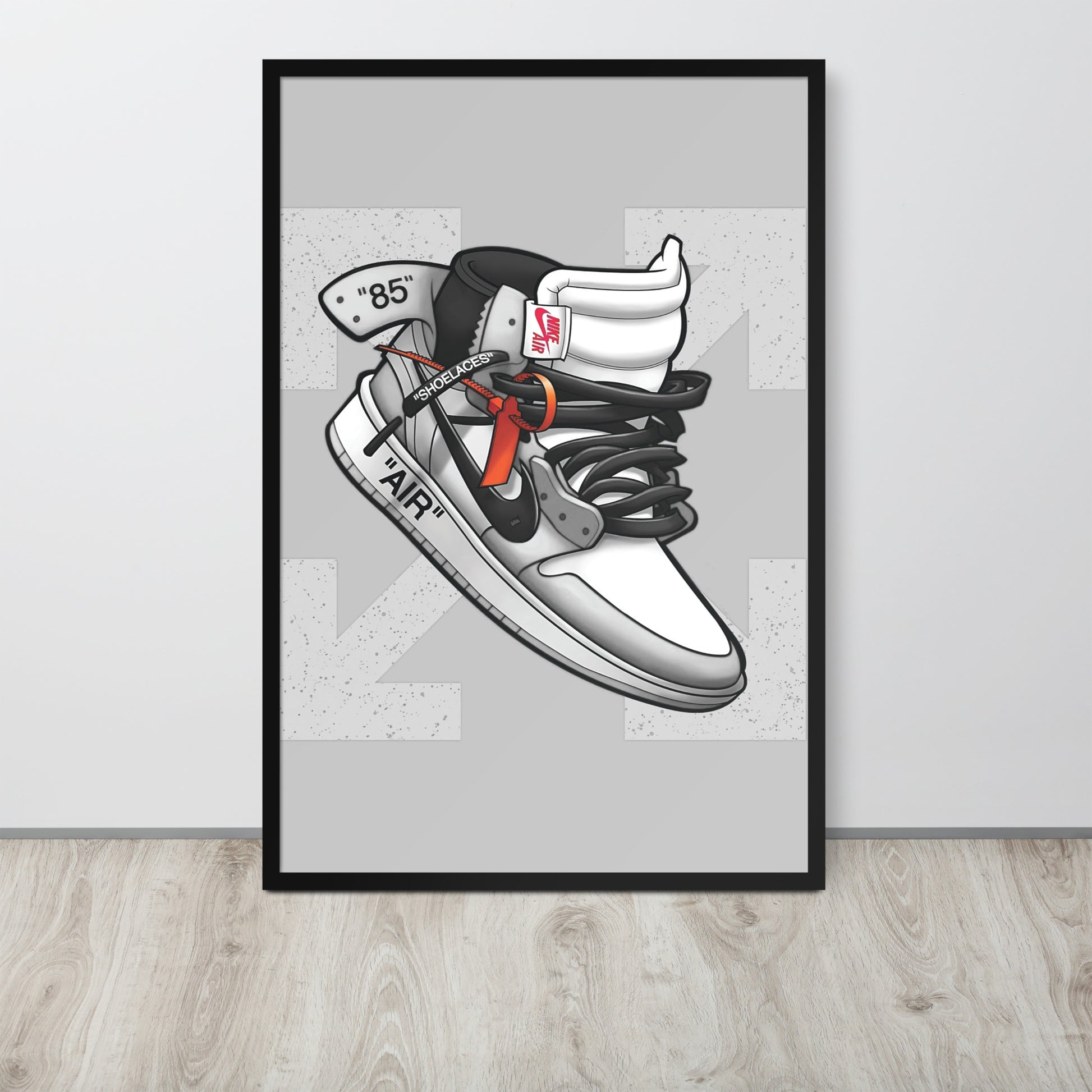 Timeless Elegance: Grey and White Nike Air Jordan 1 Framed Poster - KingKanvas