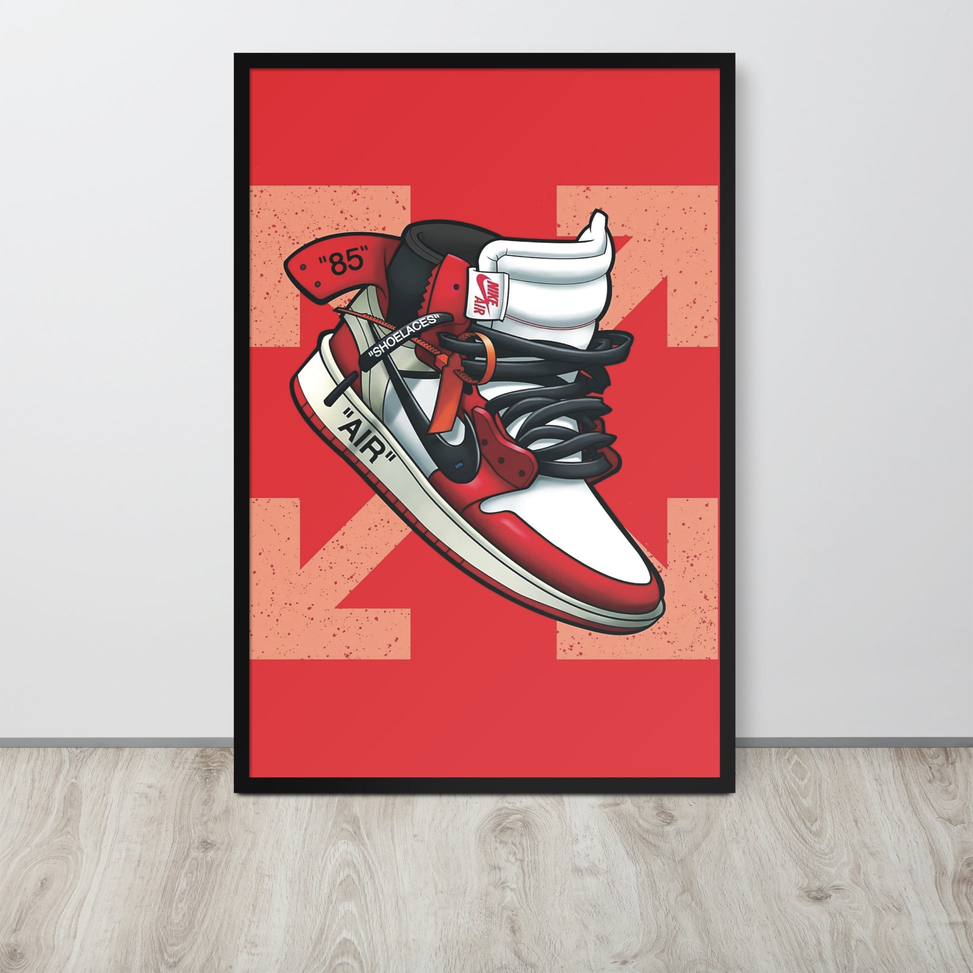 Legendary Elegance: Red & White Off-White Air Jordan 1 Framed Poster - KingKanvas