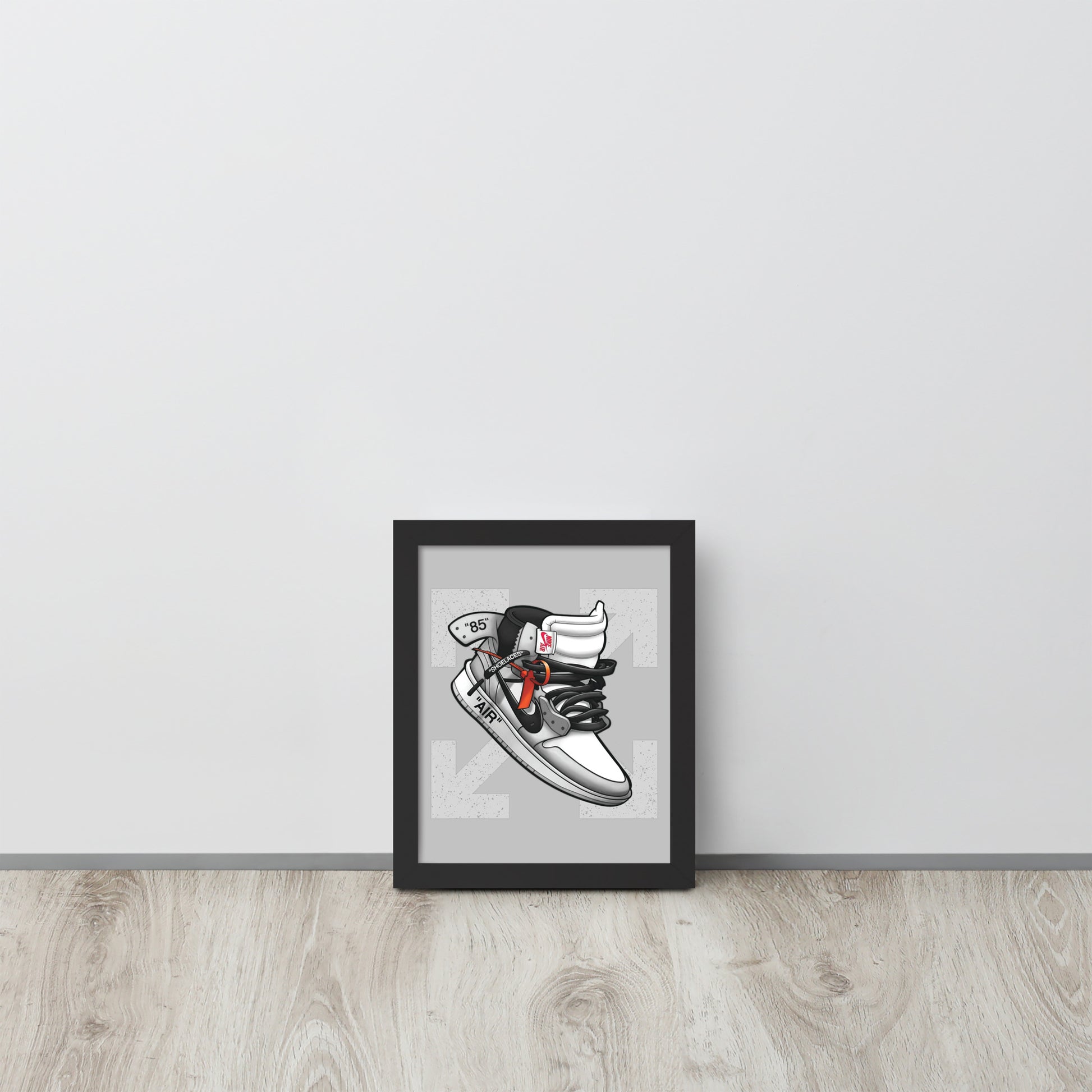 Timeless Elegance: Grey and White Nike Air Jordan 1 Framed Poster - KingKanvas