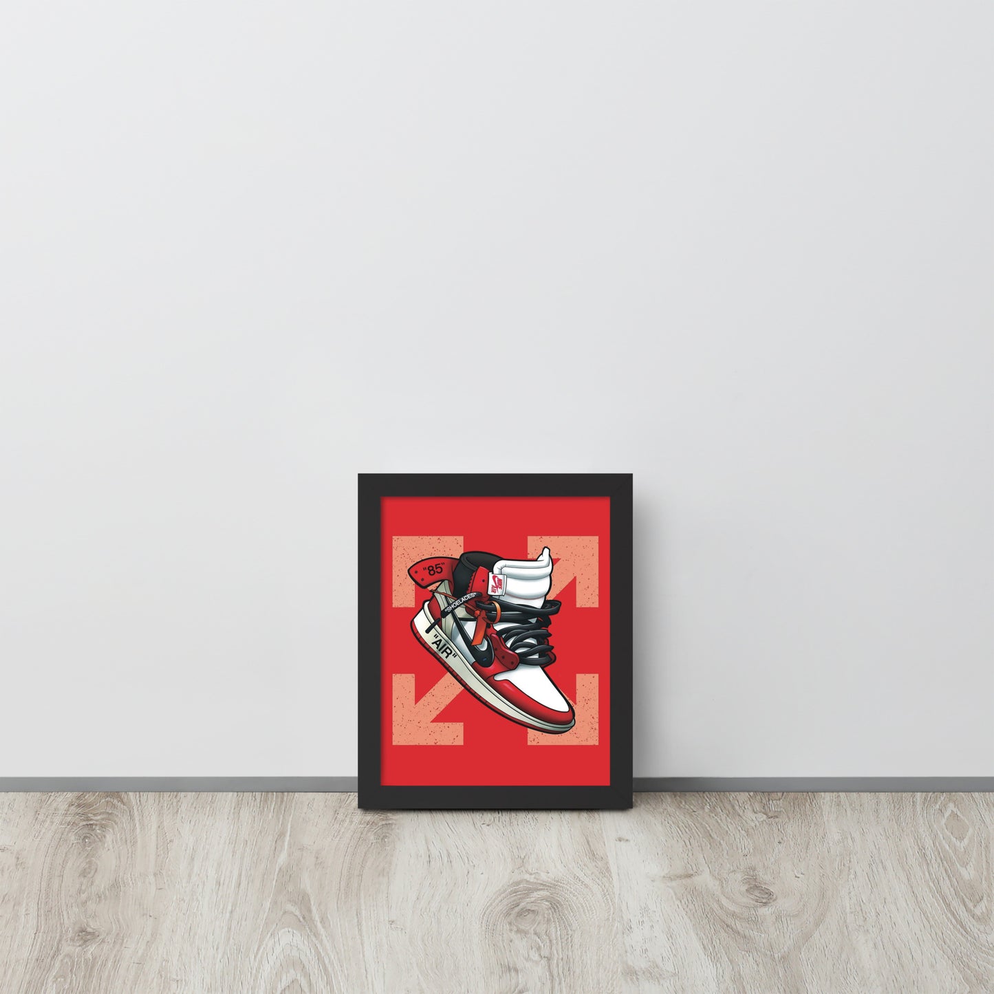 Legendary Elegance: Red & White Off-White Air Jordan 1 Framed Poster - KingKanvas