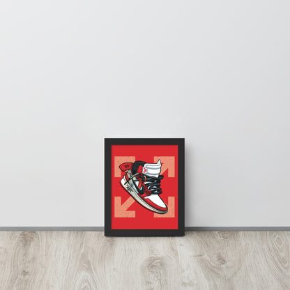 Legendary Elegance: Red & White Off-White Air Jordan 1 Framed Poster - KingKanvas