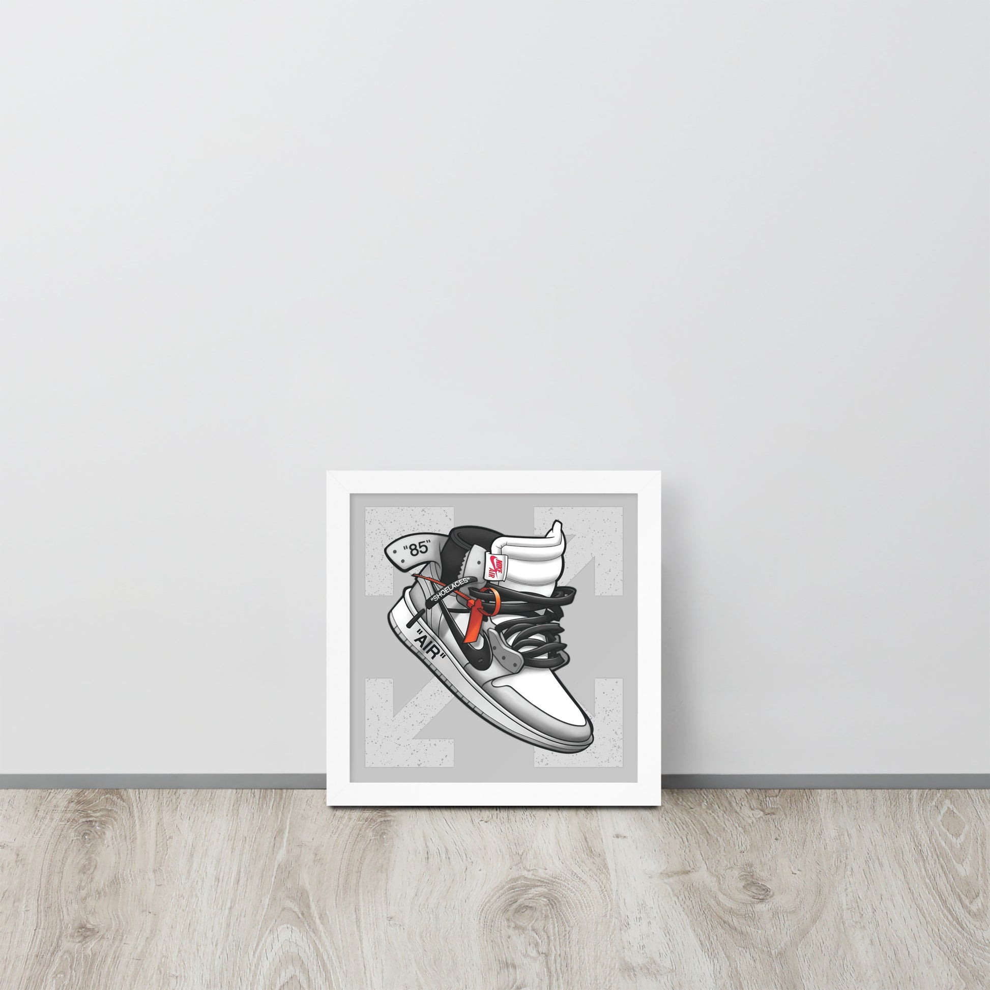 Timeless Elegance: Grey and White Nike Air Jordan 1 Framed Poster - KingKanvas
