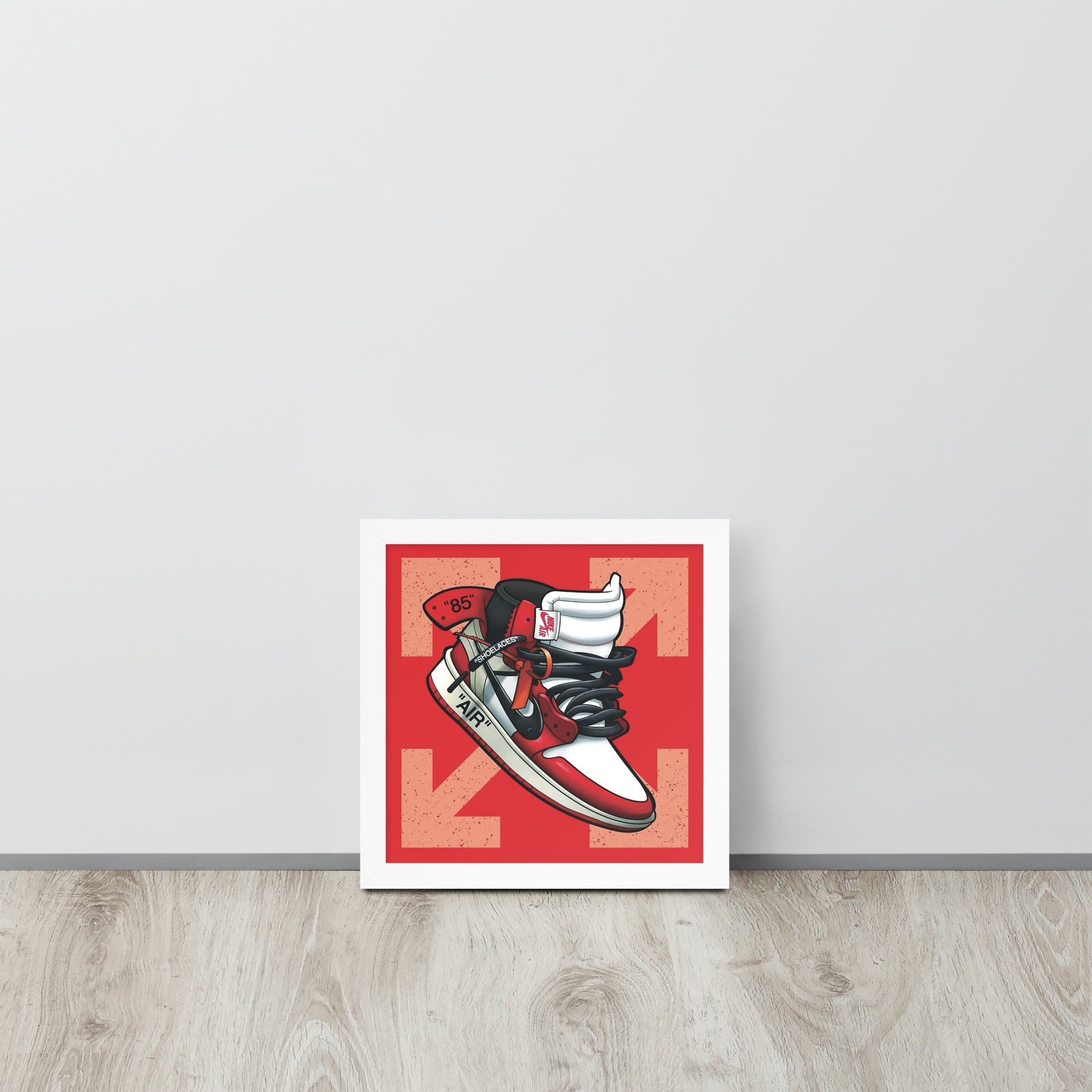 Legendary Elegance: Red & White Off-White Air Jordan 1 Framed Poster - KingKanvas