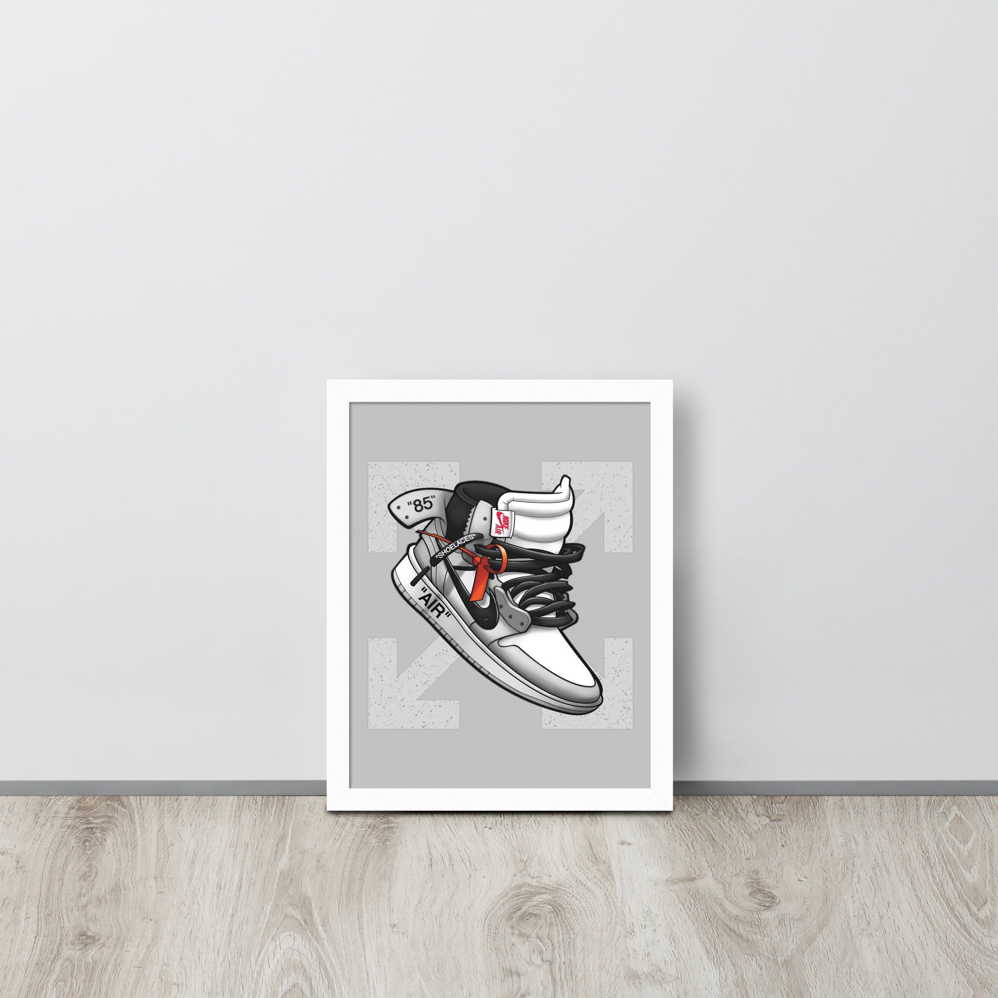 Timeless Elegance: Grey and White Nike Air Jordan 1 Framed Poster - KingKanvas