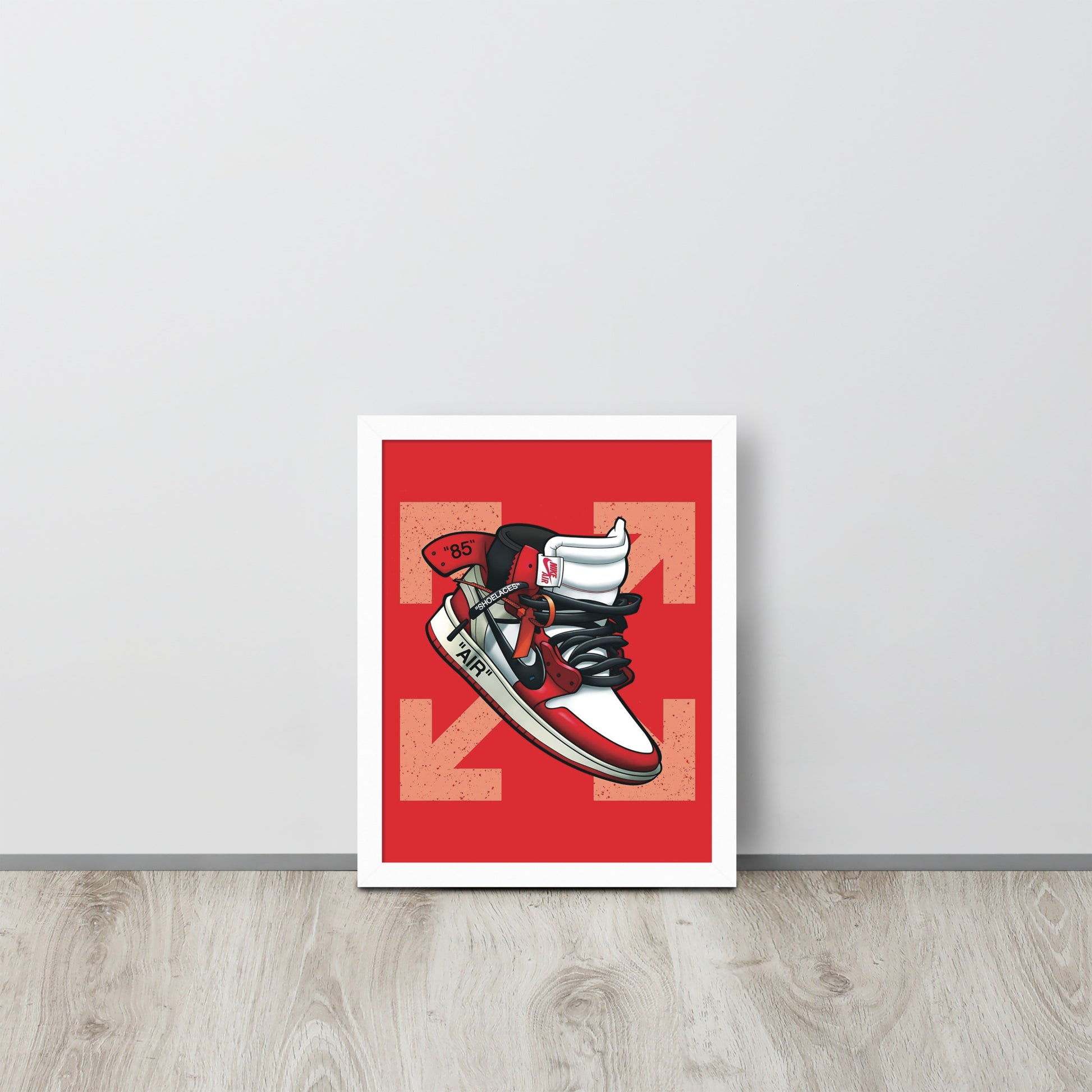Legendary Elegance: Red & White Off-White Air Jordan 1 Framed Poster - KingKanvas