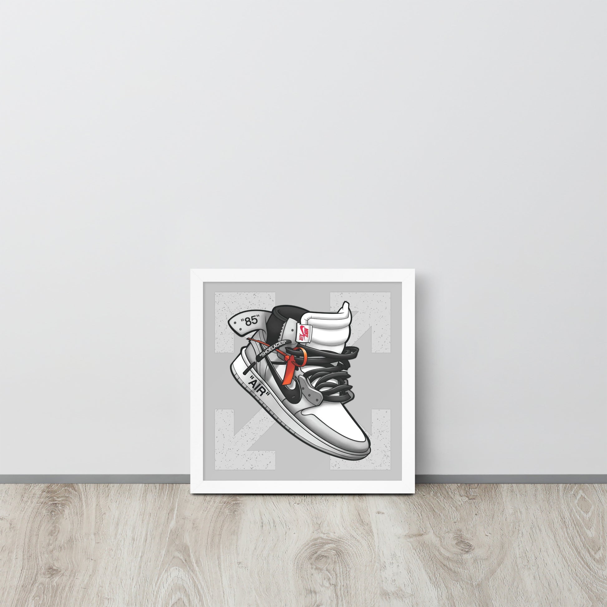 Timeless Elegance: Grey and White Nike Air Jordan 1 Framed Poster - KingKanvas