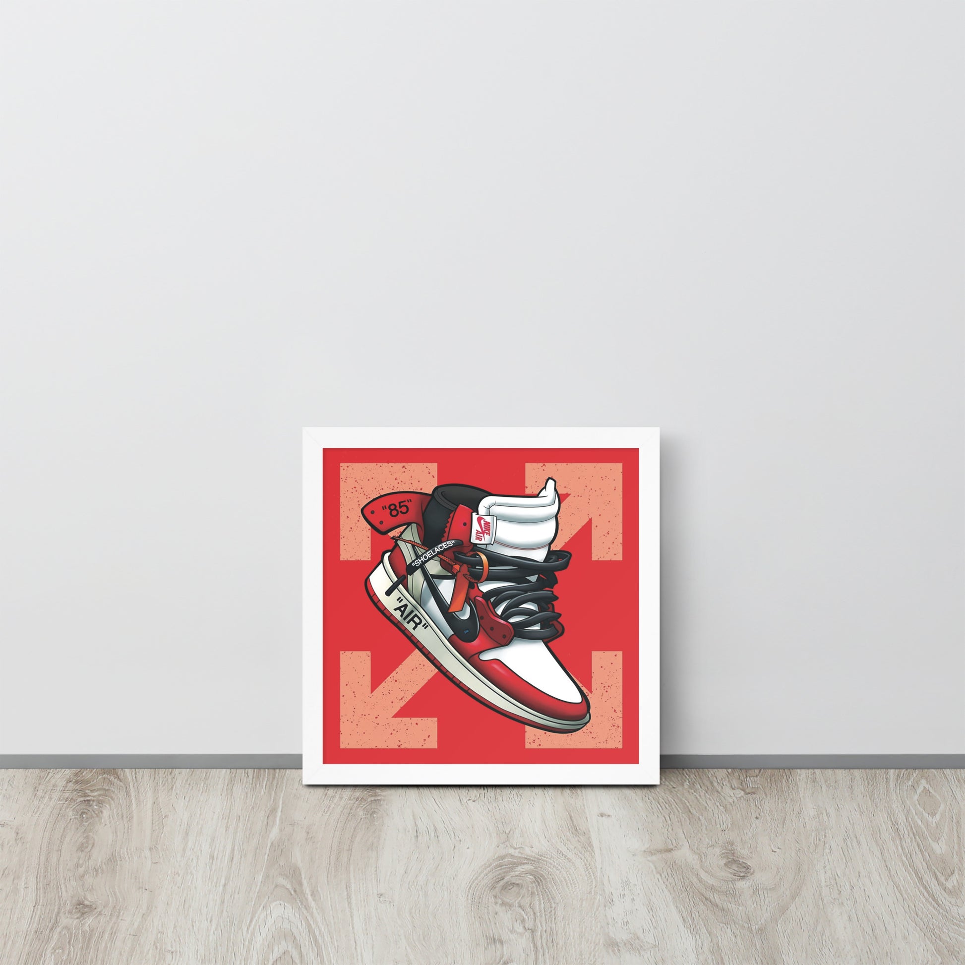 Legendary Elegance: Red & White Off-White Air Jordan 1 Framed Poster - KingKanvas
