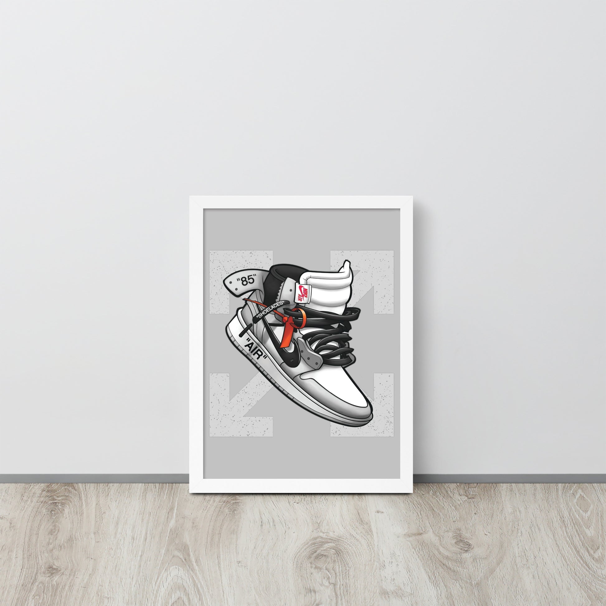 Timeless Elegance: Grey and White Nike Air Jordan 1 Framed Poster - KingKanvas