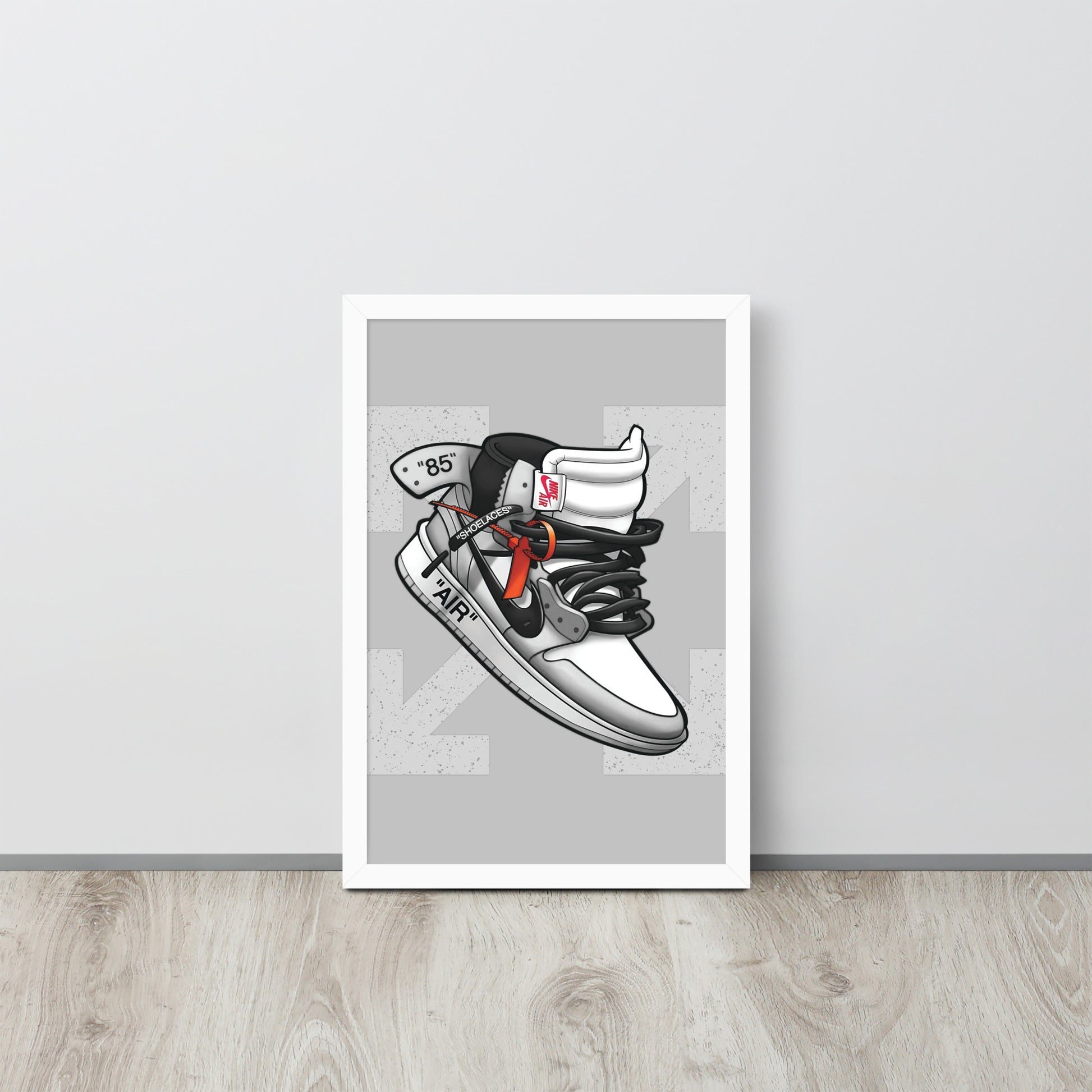 Timeless Elegance: Grey and White Nike Air Jordan 1 Framed Poster - KingKanvas