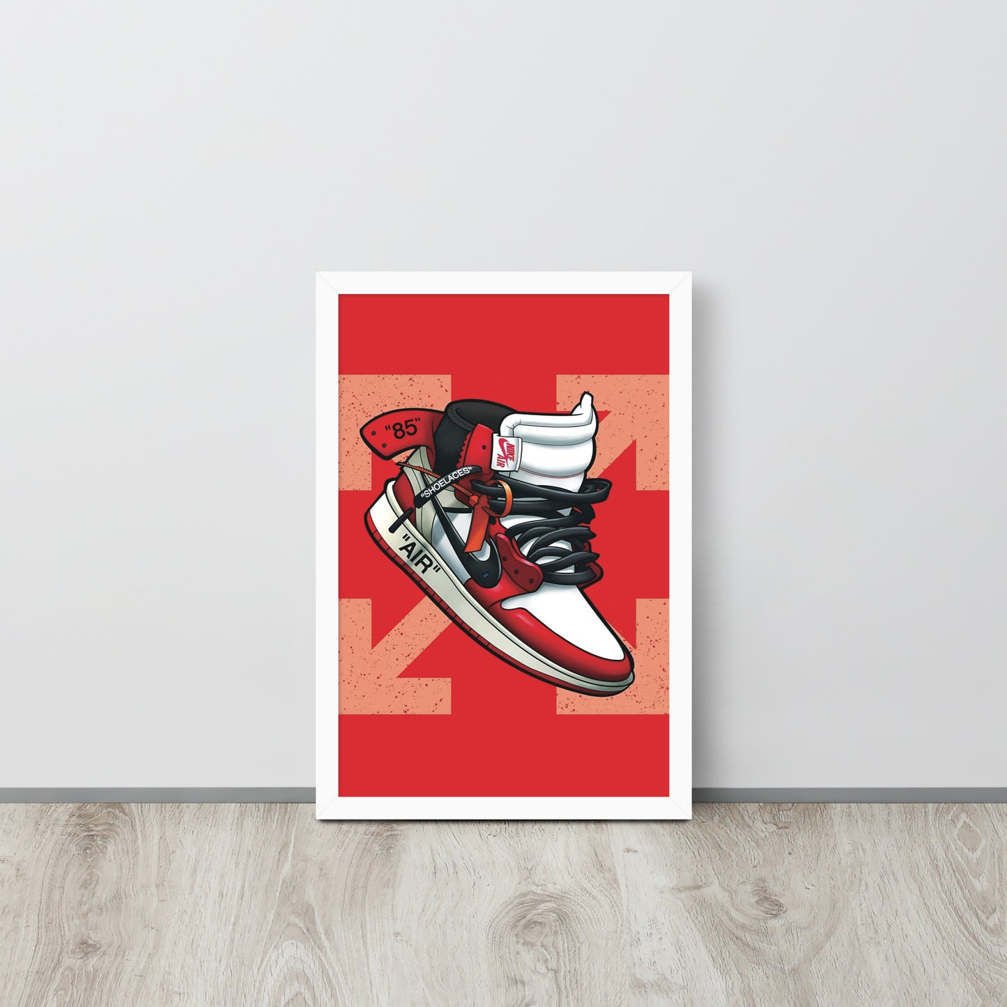 Legendary Elegance: Red & White Off-White Air Jordan 1 Framed Poster - KingKanvas