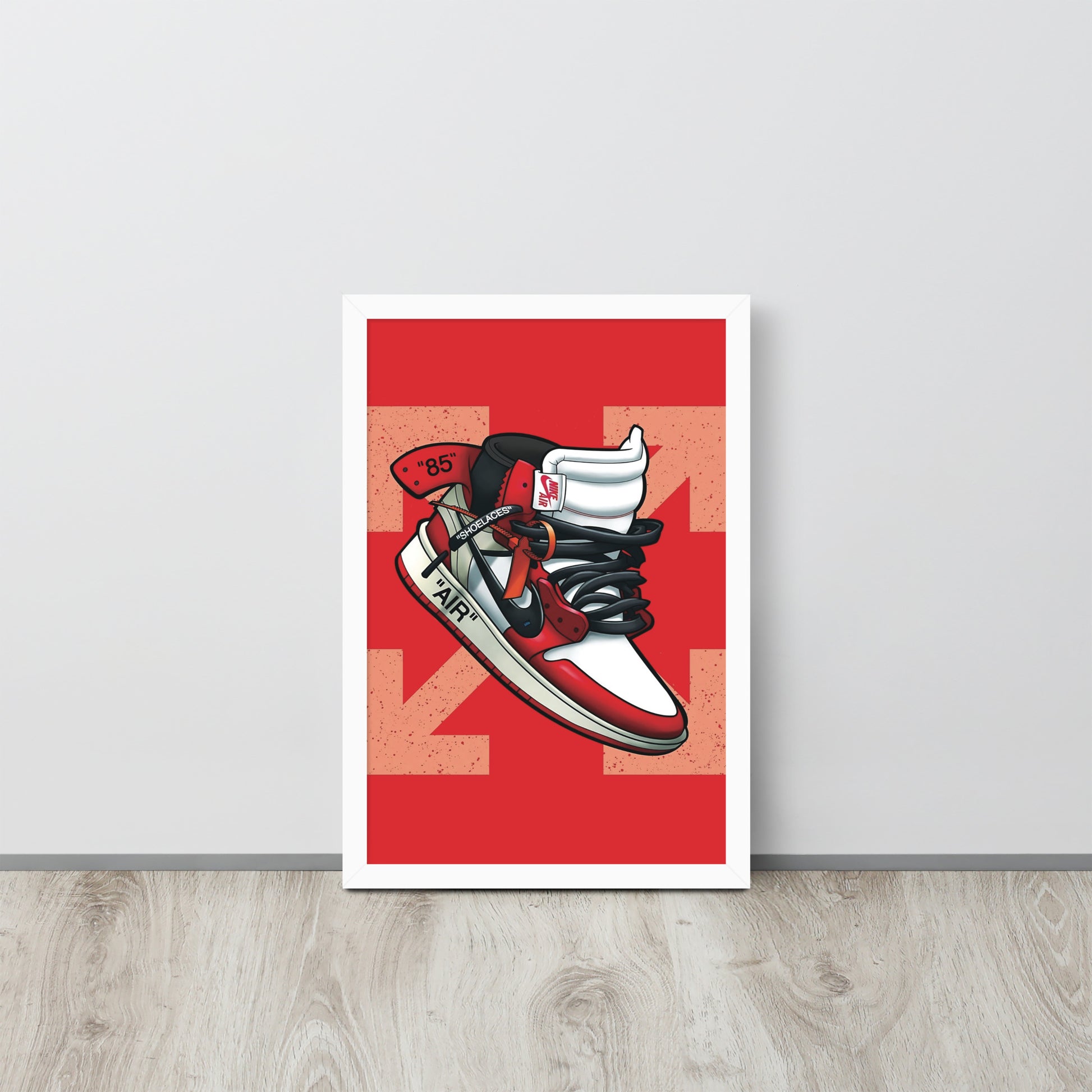 Legendary Elegance: Red & White Off-White Air Jordan 1 Framed Poster - KingKanvas