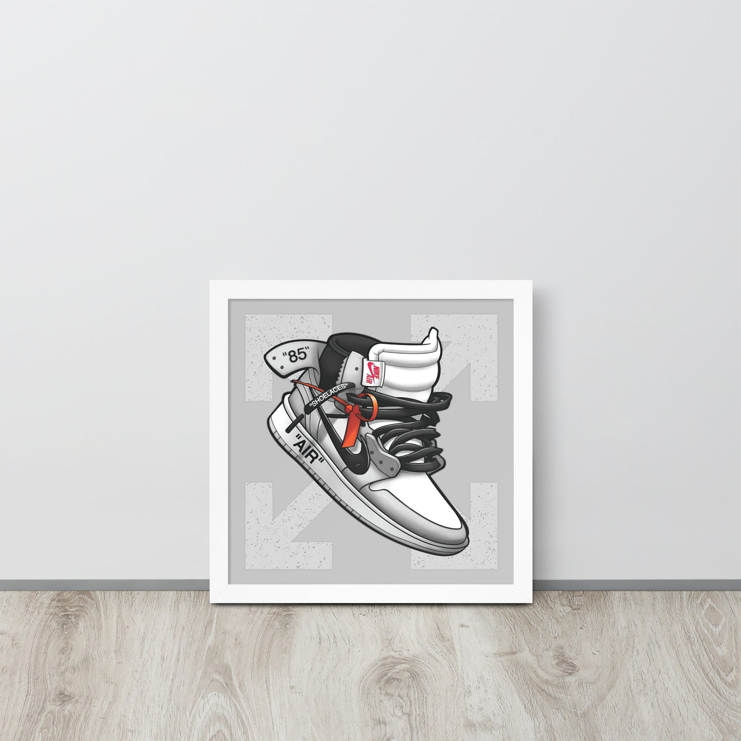 Timeless Elegance: Grey and White Nike Air Jordan 1 Framed Poster - KingKanvas