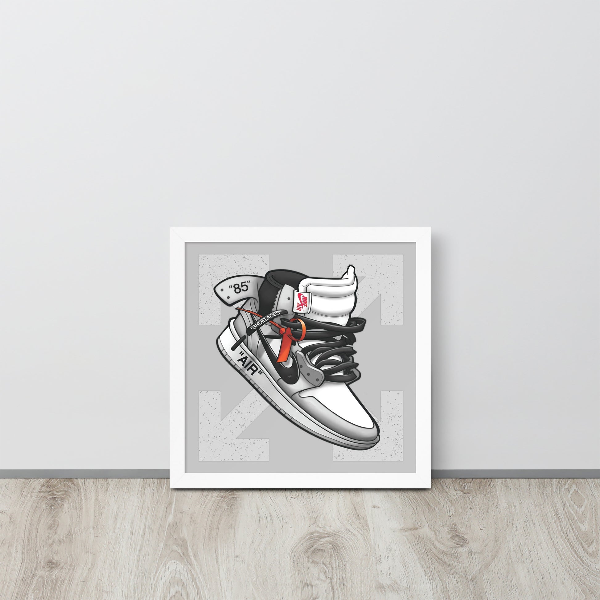 Timeless Elegance: Grey and White Nike Air Jordan 1 Framed Poster - KingKanvas