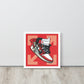 Legendary Elegance: Red & White Off-White Air Jordan 1 Framed Poster - KingKanvas