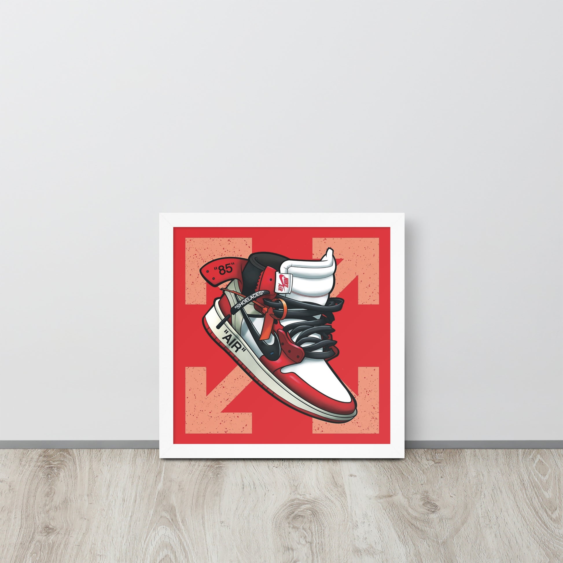 Legendary Elegance: Red & White Off-White Air Jordan 1 Framed Poster - KingKanvas