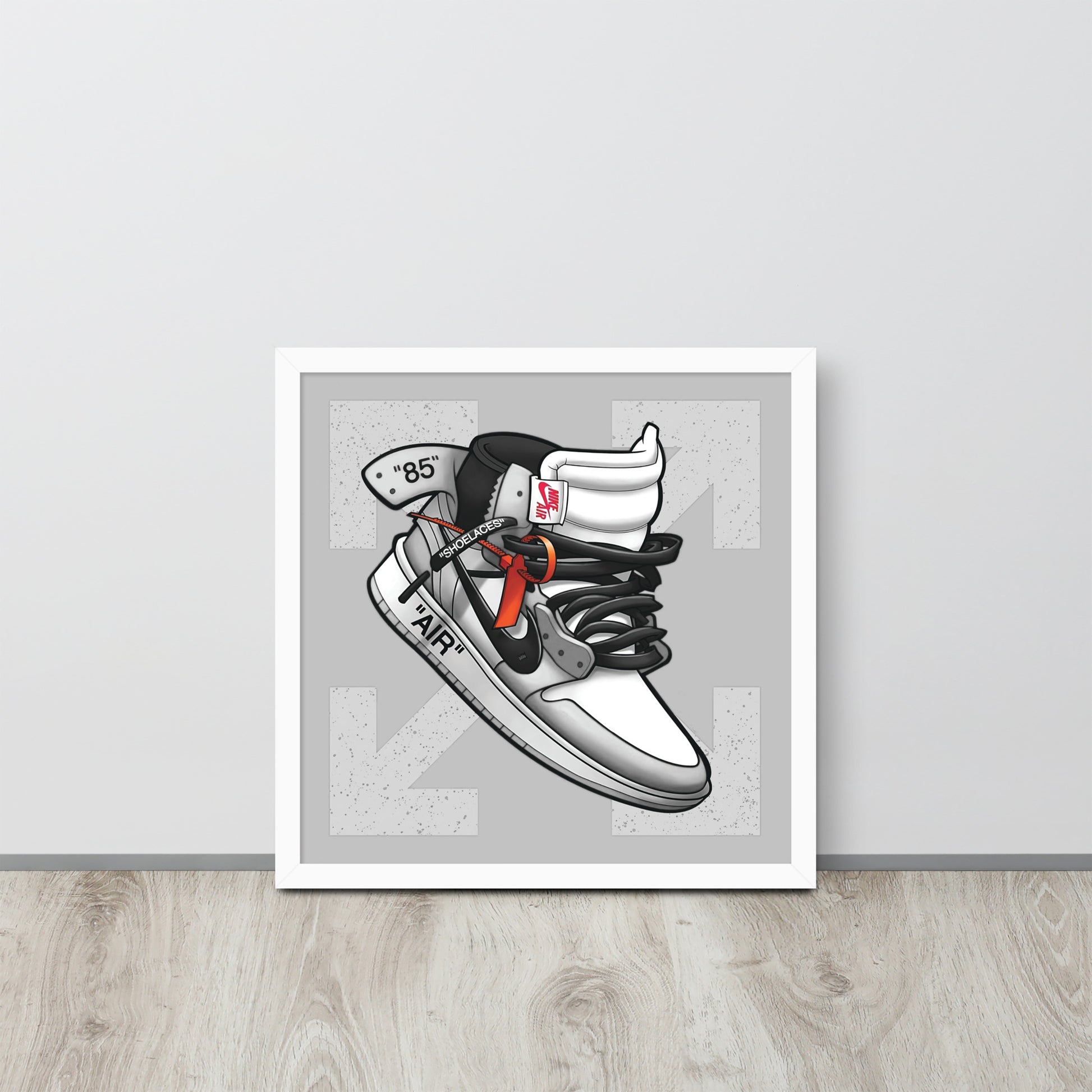 Timeless Elegance: Grey and White Nike Air Jordan 1 Framed Poster - KingKanvas