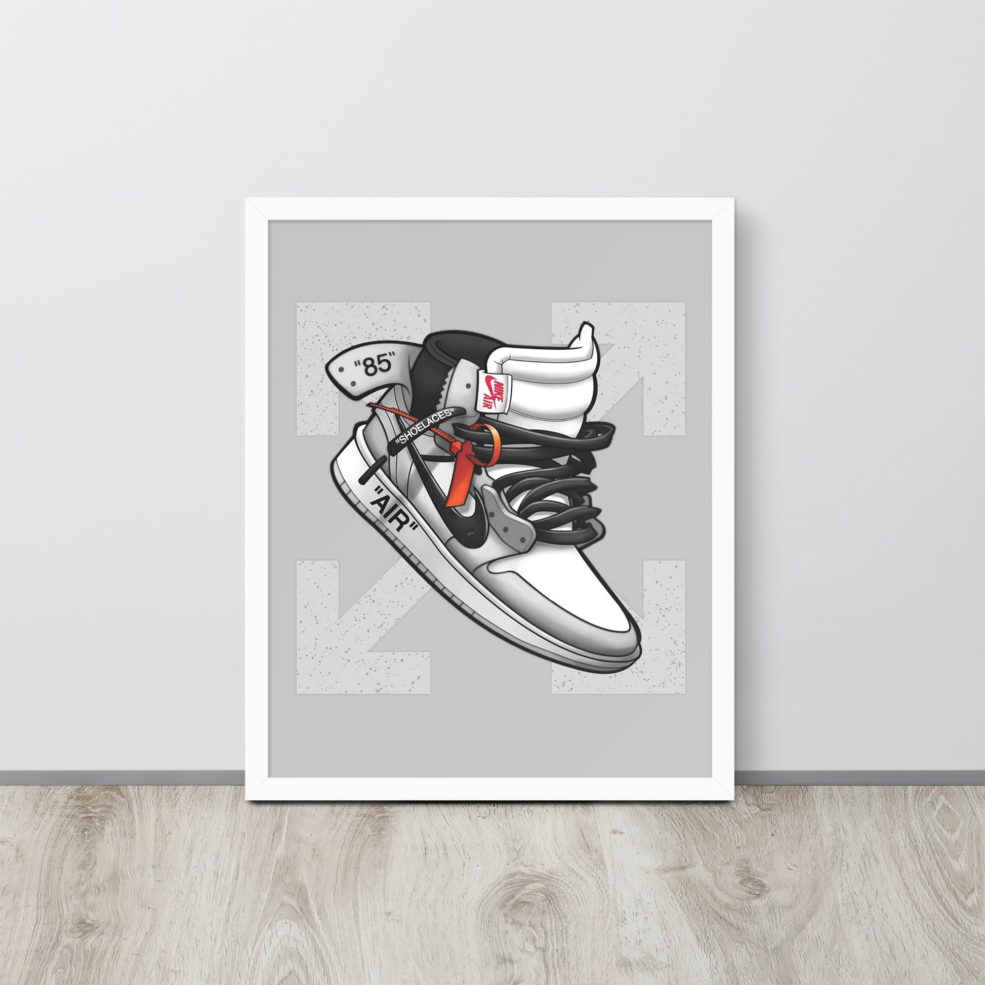 Timeless Elegance: Grey and White Nike Air Jordan 1 Framed Poster - KingKanvas