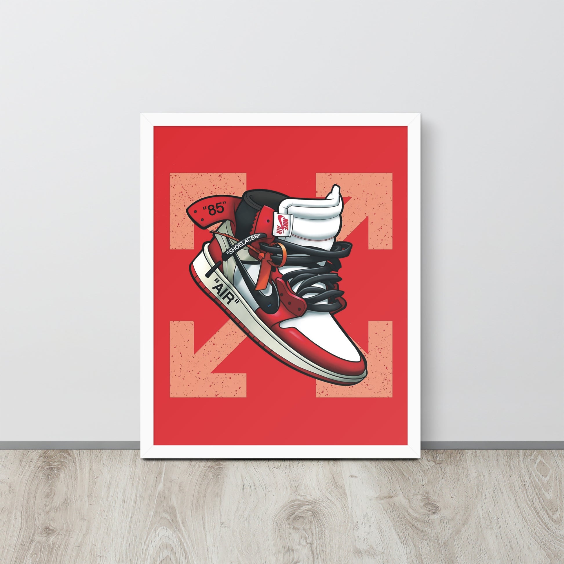 Legendary Elegance: Red & White Off-White Air Jordan 1 Framed Poster - KingKanvas