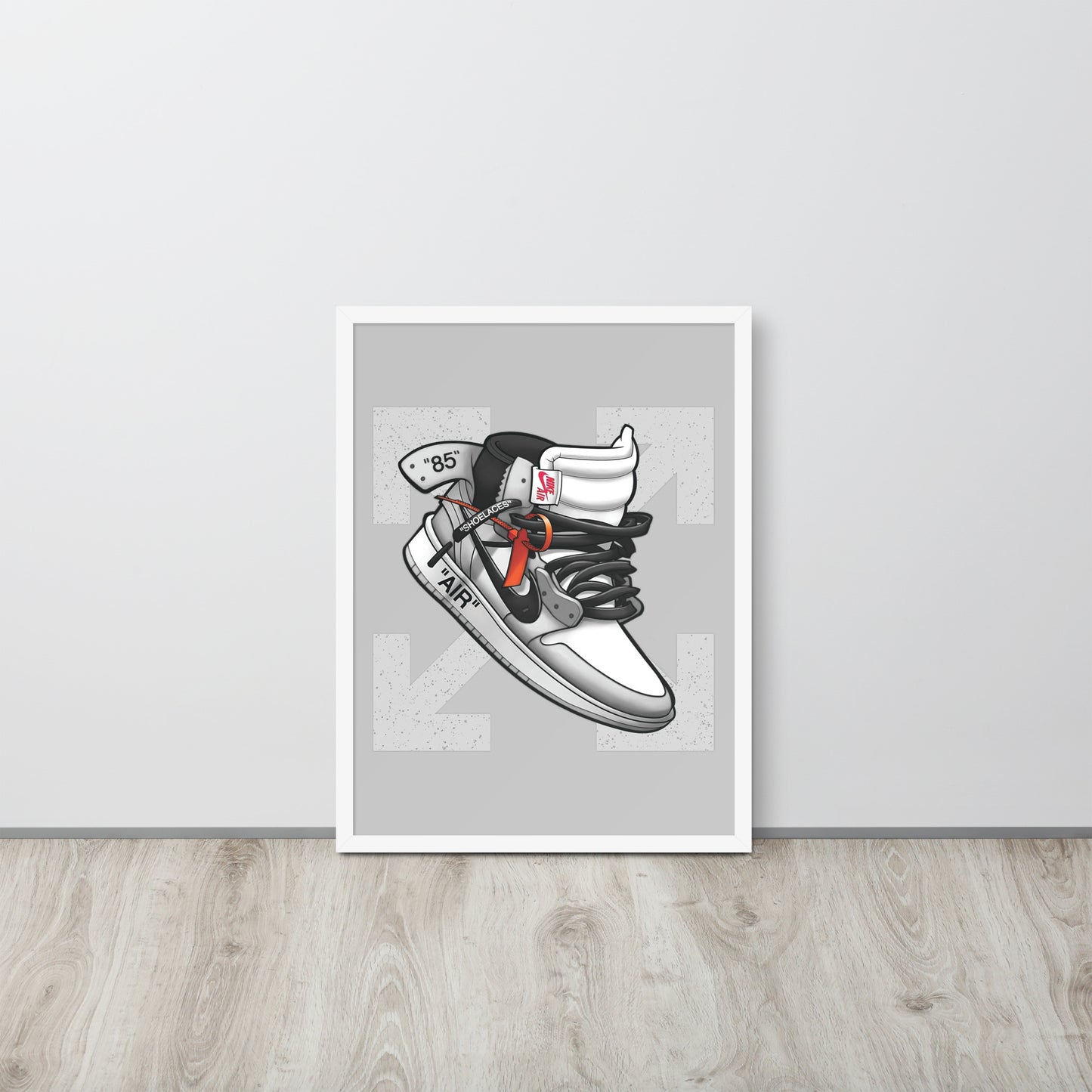 Timeless Elegance: Grey and White Nike Air Jordan 1 Framed Poster - KingKanvas