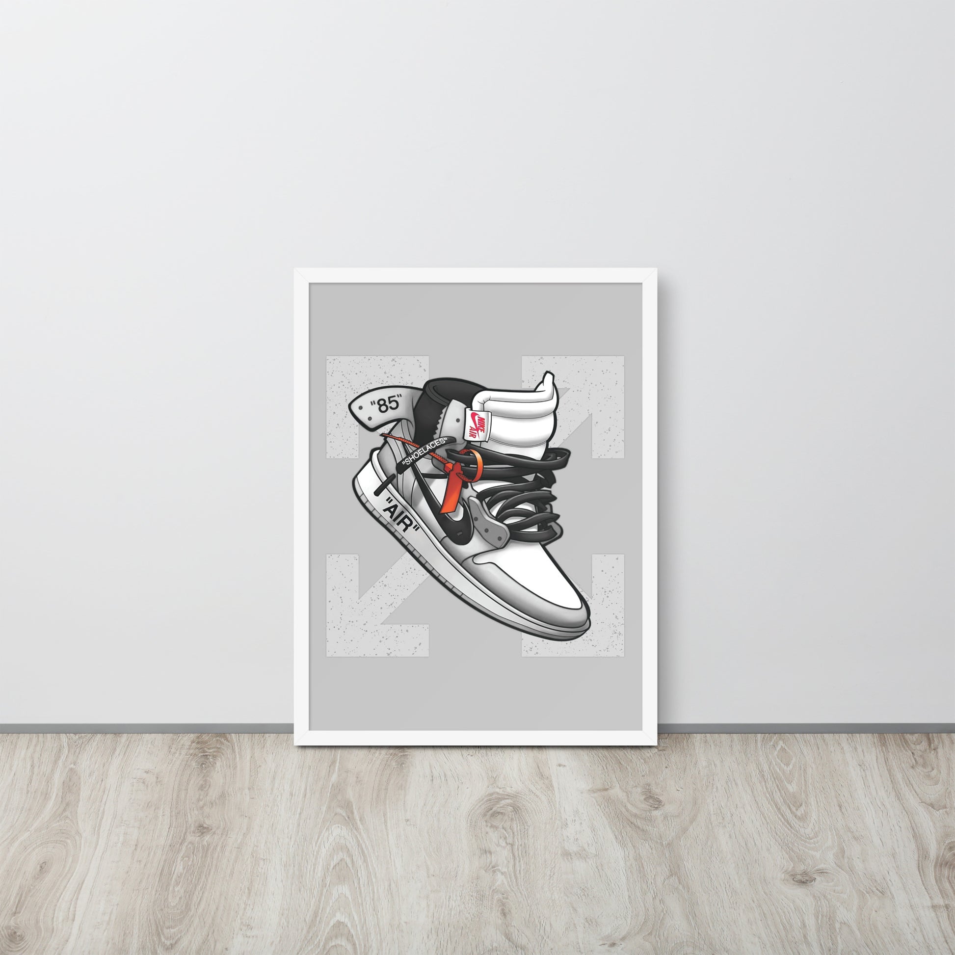 Timeless Elegance: Grey and White Nike Air Jordan 1 Framed Poster - KingKanvas
