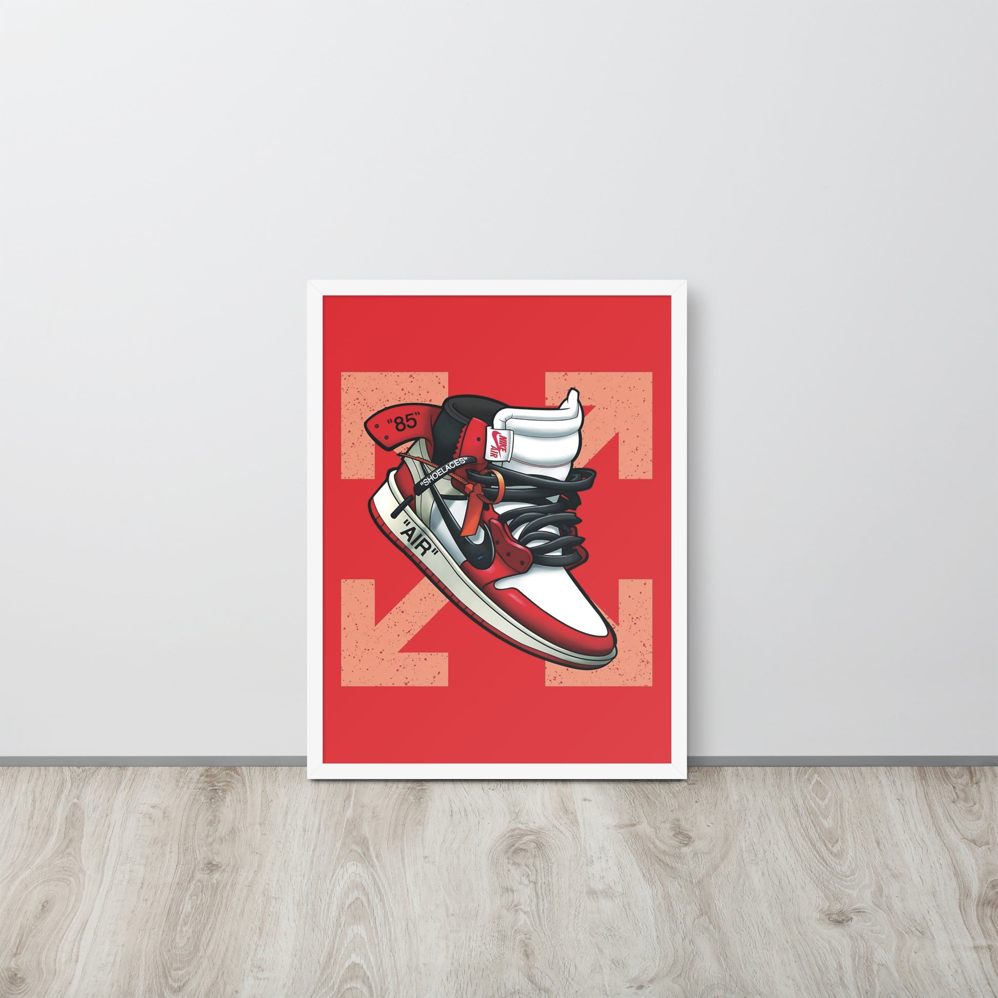 Legendary Elegance: Red & White Off-White Air Jordan 1 Framed Poster - KingKanvas