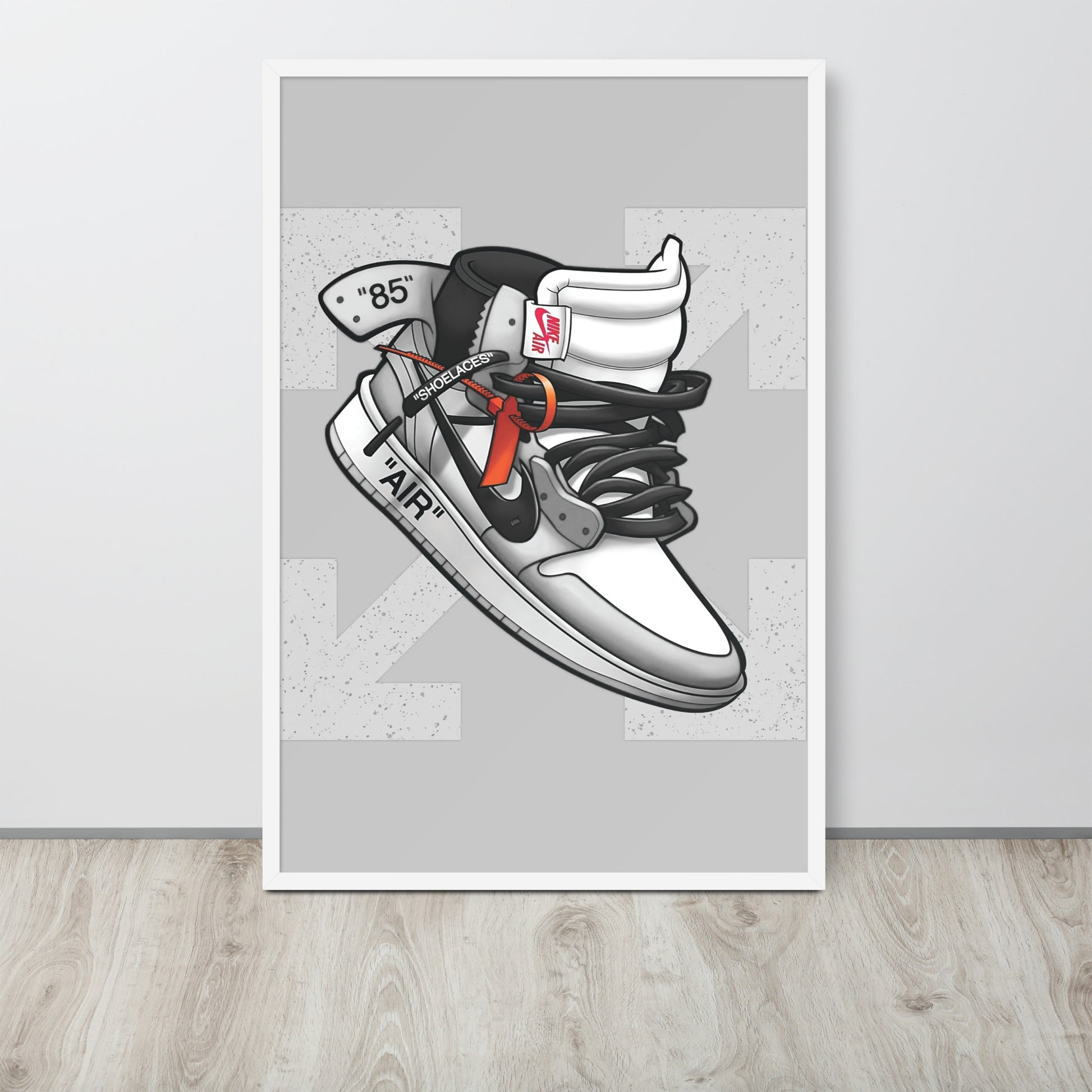 Timeless Elegance: Grey and White Nike Air Jordan 1 Framed Poster - KingKanvas
