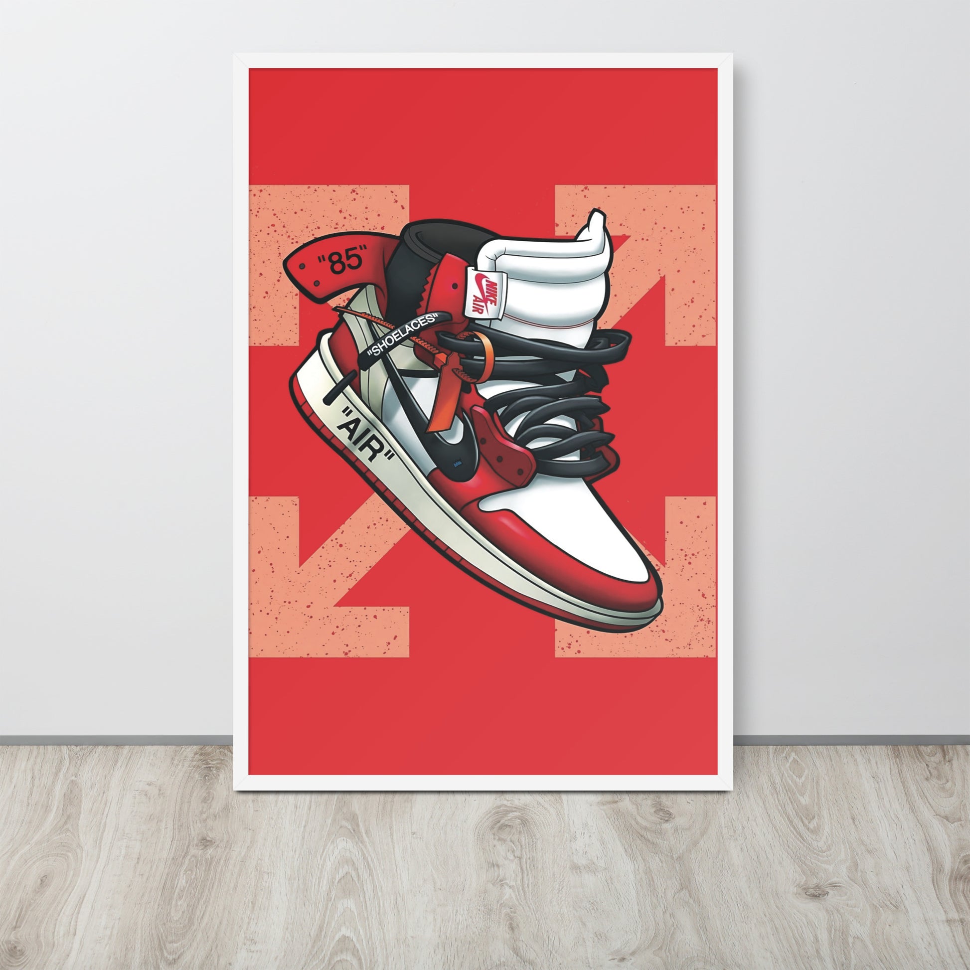 Legendary Elegance: Red & White Off-White Air Jordan 1 Framed Poster - KingKanvas