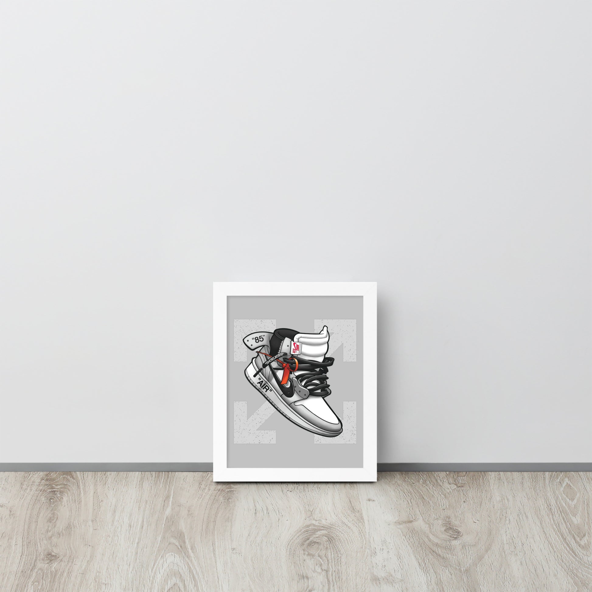 Timeless Elegance: Grey and White Nike Air Jordan 1 Framed Poster - KingKanvas
