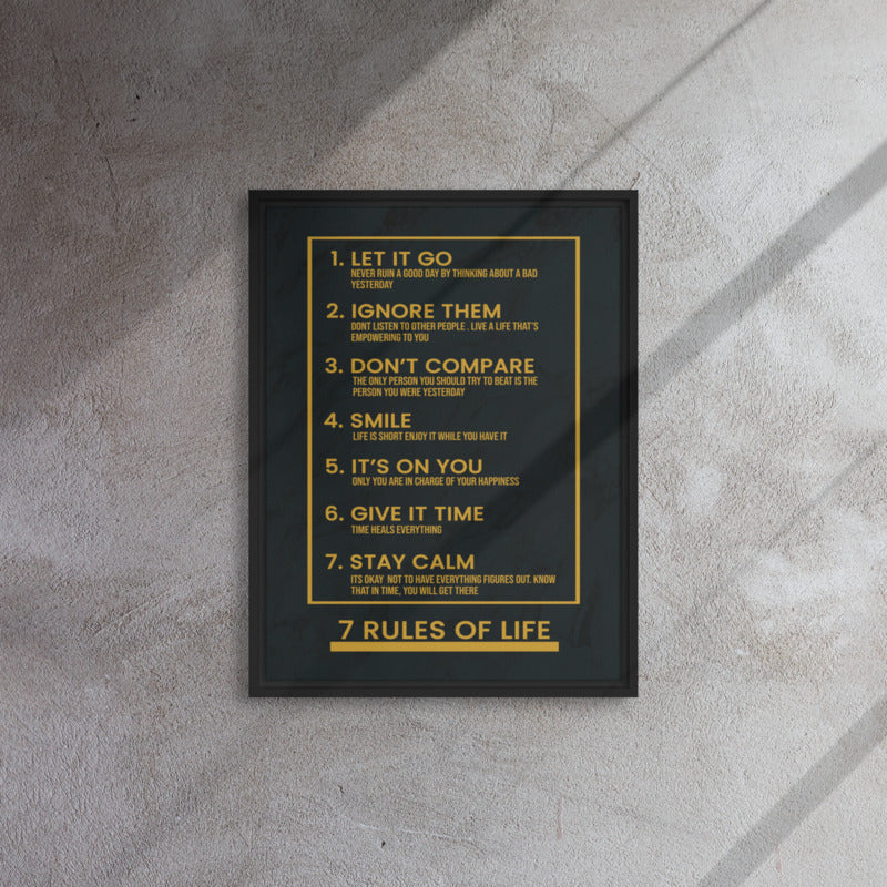Motivational Framed Wall Canvas with 7 Rules of Life - Live Positive - Inspiring Quotes - KingKanvas