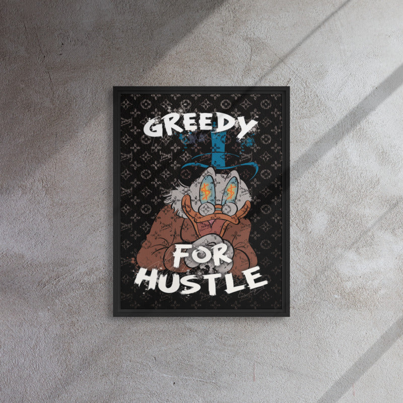 Hustlers Edition Scrooge McDuck on Louis Vuitton Background - Greedy for the Hustle! Framed Luxury Wall Canvas - KingKanvas
