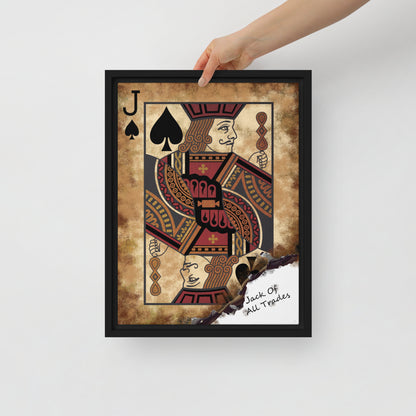 Framed Wall Canvas Art: Jack of All Trades Card - Jack of Spades - KingKanvas