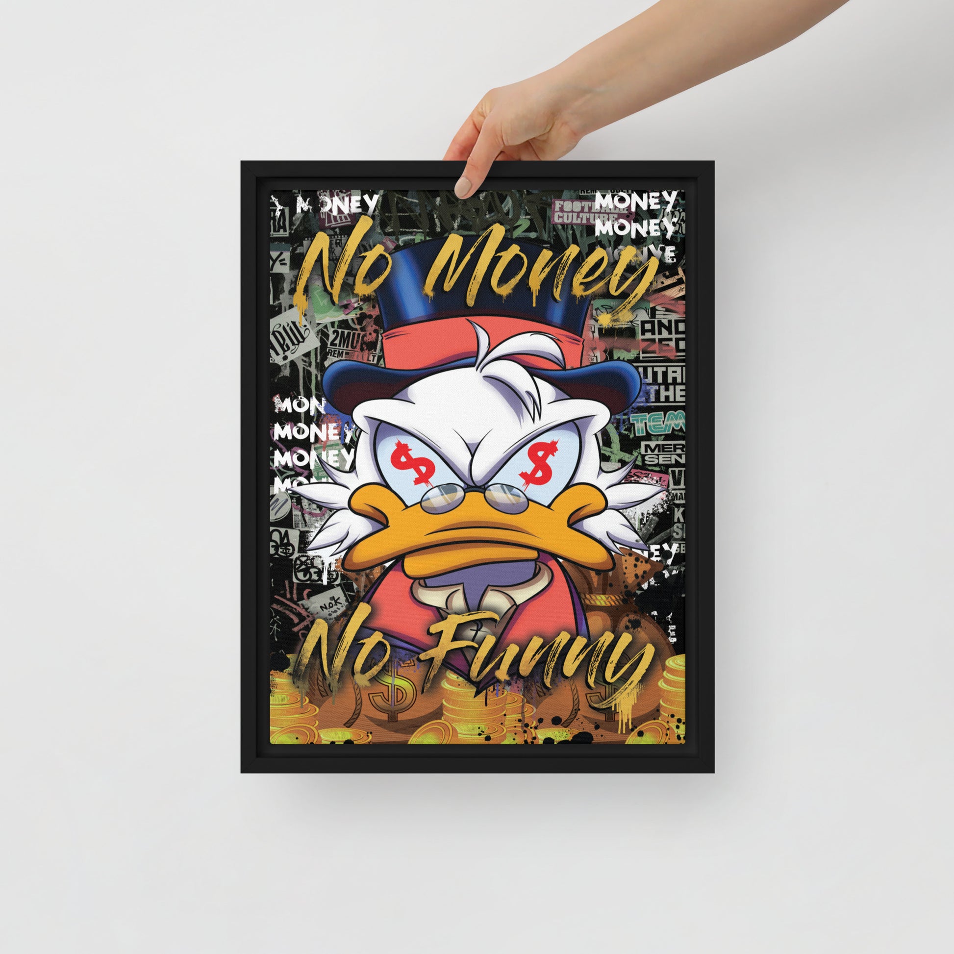 Scrooge McDuck: 'No Money No Funny' - Cool Framed Wall Canvas - KingKanvas