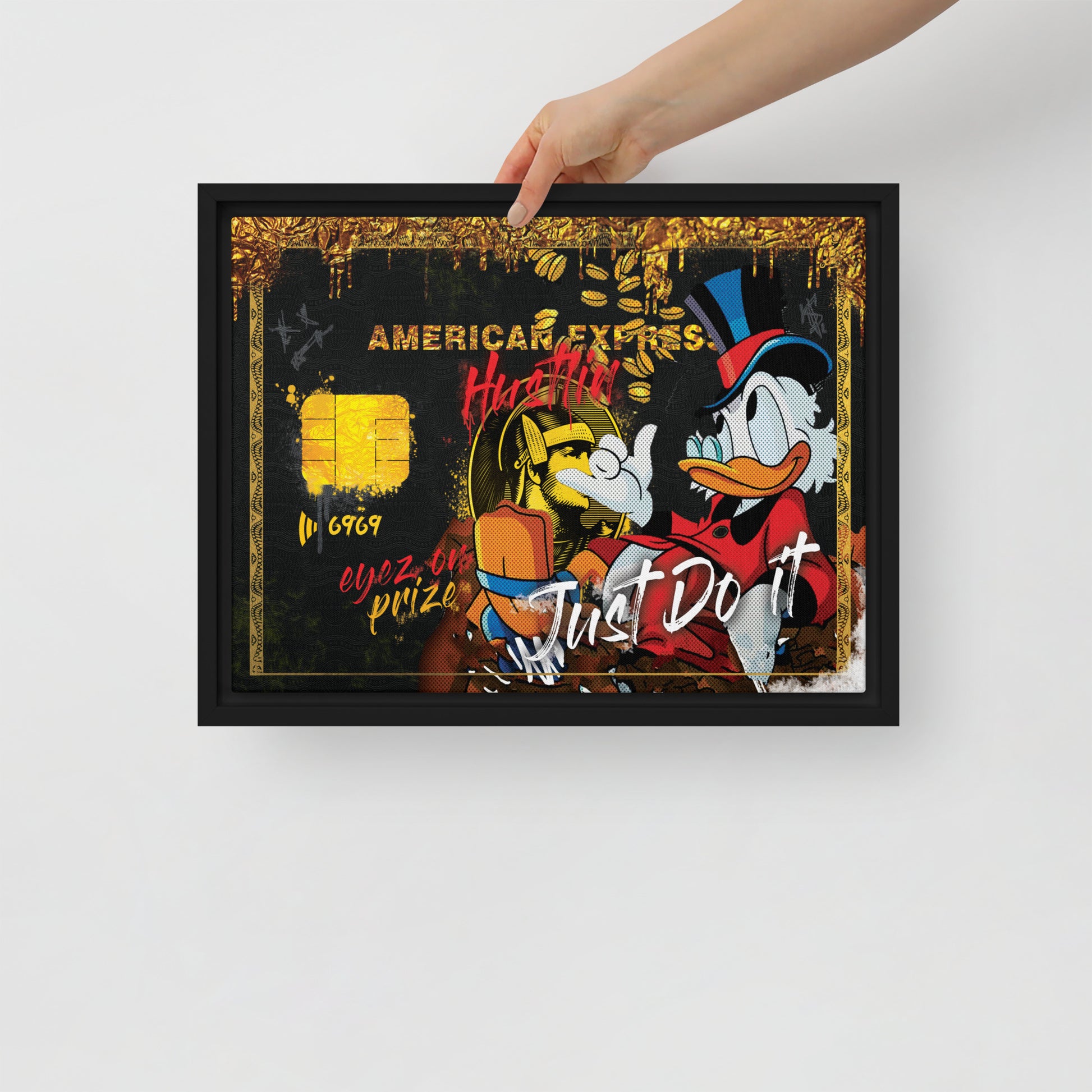 Framed Wall Canvas - American Express Card with Scrooge McDuck - Hustling, Eyes on the Prize, Just Do It - KingKanvas