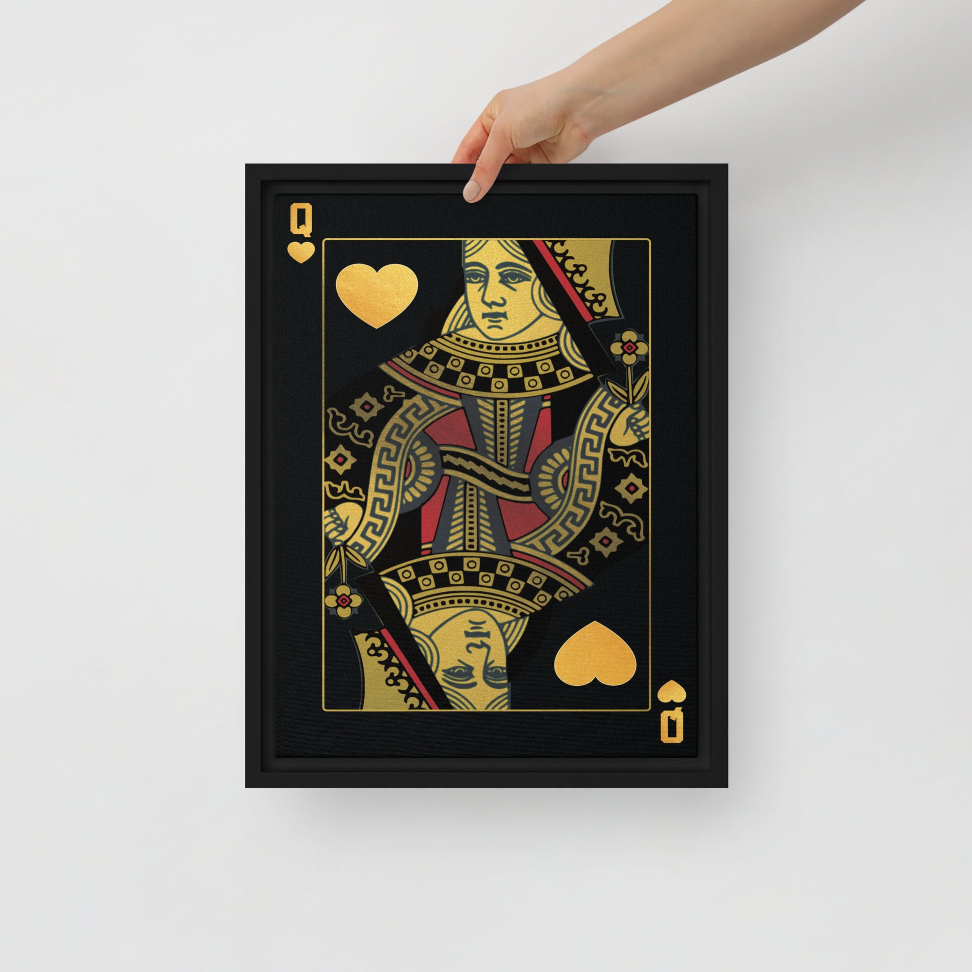 Luxury Black and Gold Queen Playing Card Framed Wall Canvas - KingKanvas