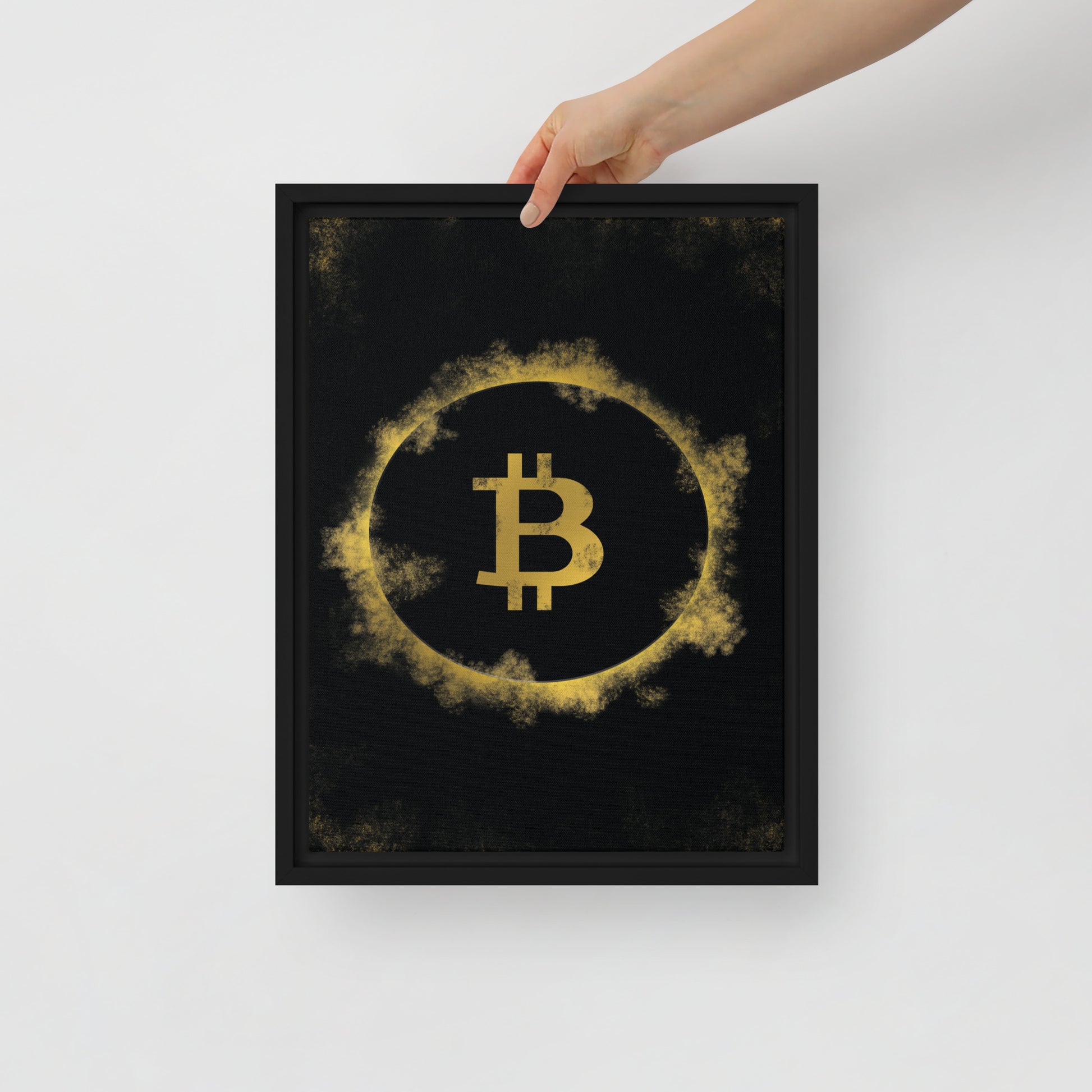Framed Black & Gold Bitcoin Wall Art Canvas - KingKanvas