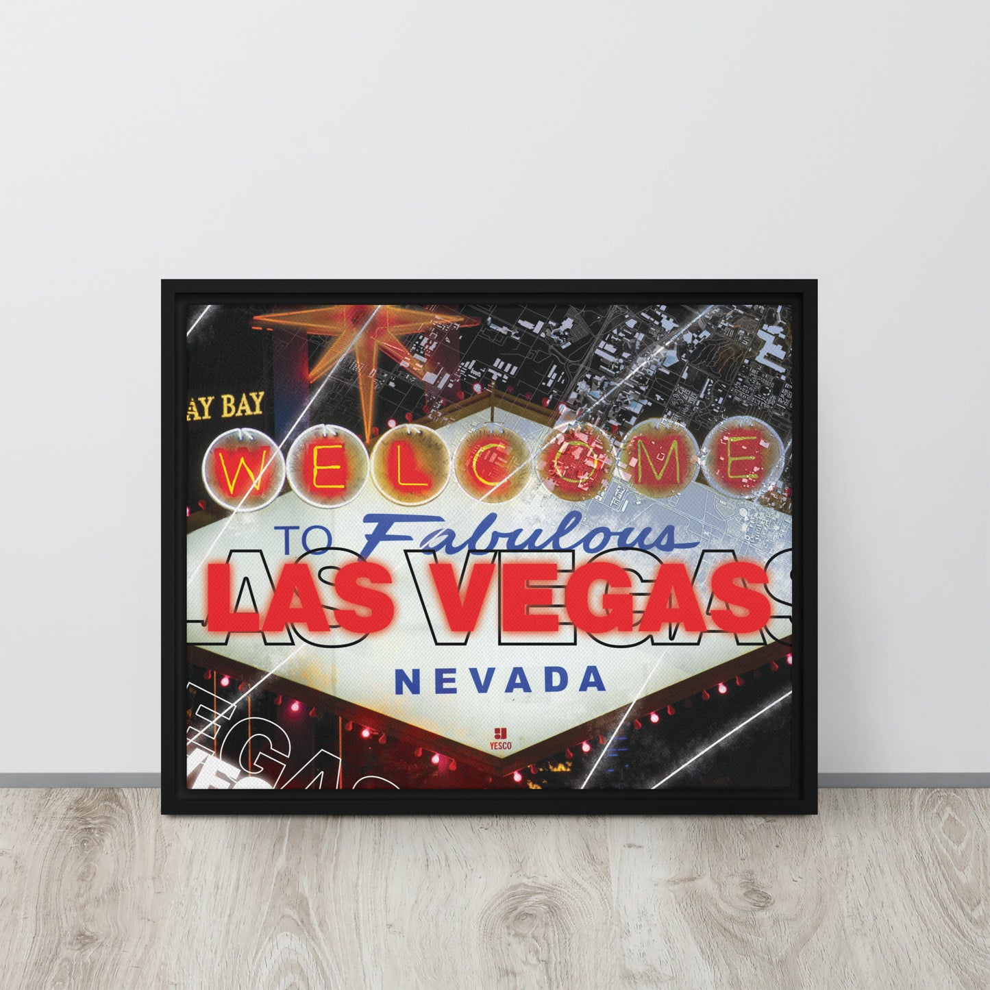 Framed Las Vegas Wall Art - Welcome to Las Vegas Sign Decor - Sin City Tourist Gift - KingKanvas