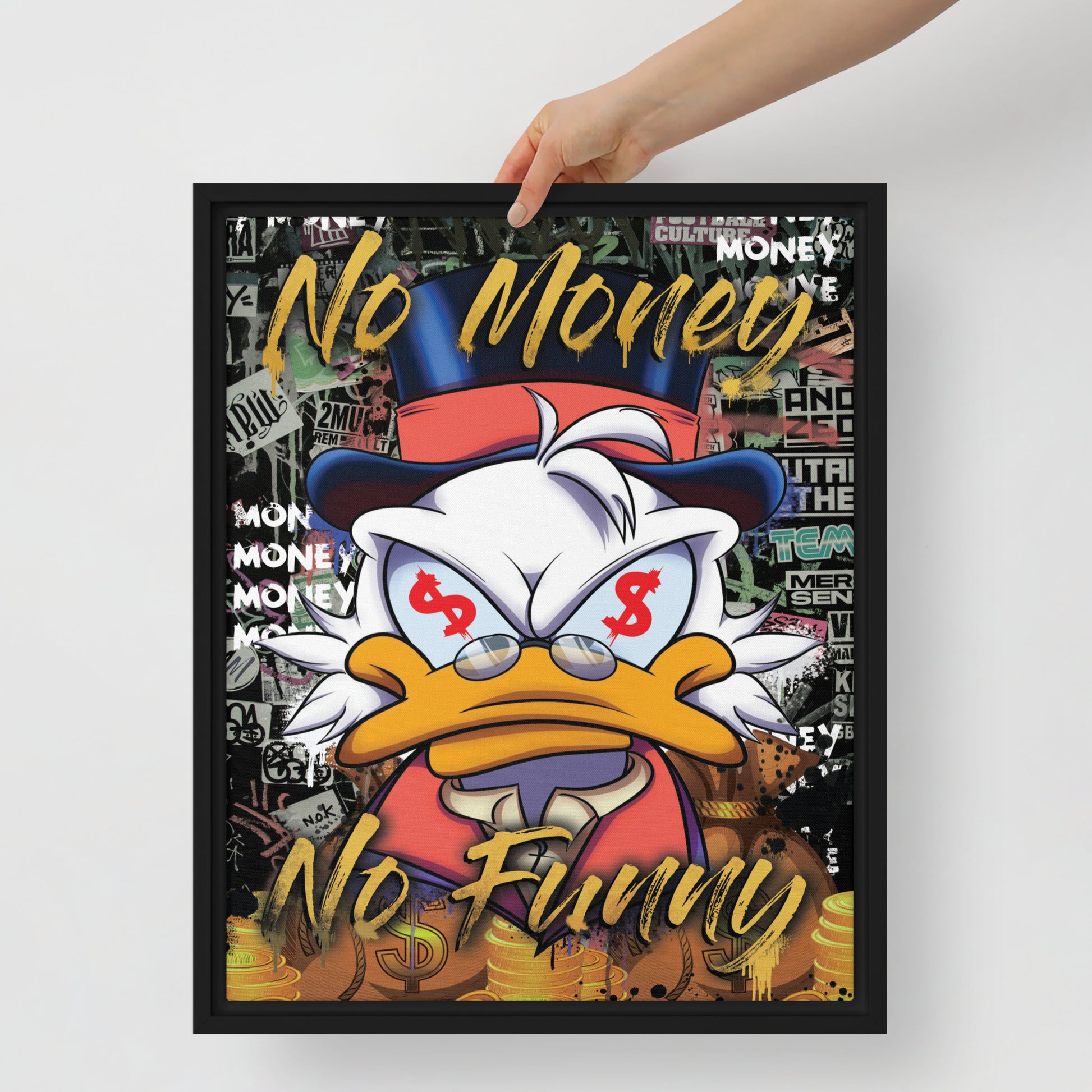 Scrooge McDuck: 'No Money No Funny' - Cool Framed Wall Canvas - KingKanvas