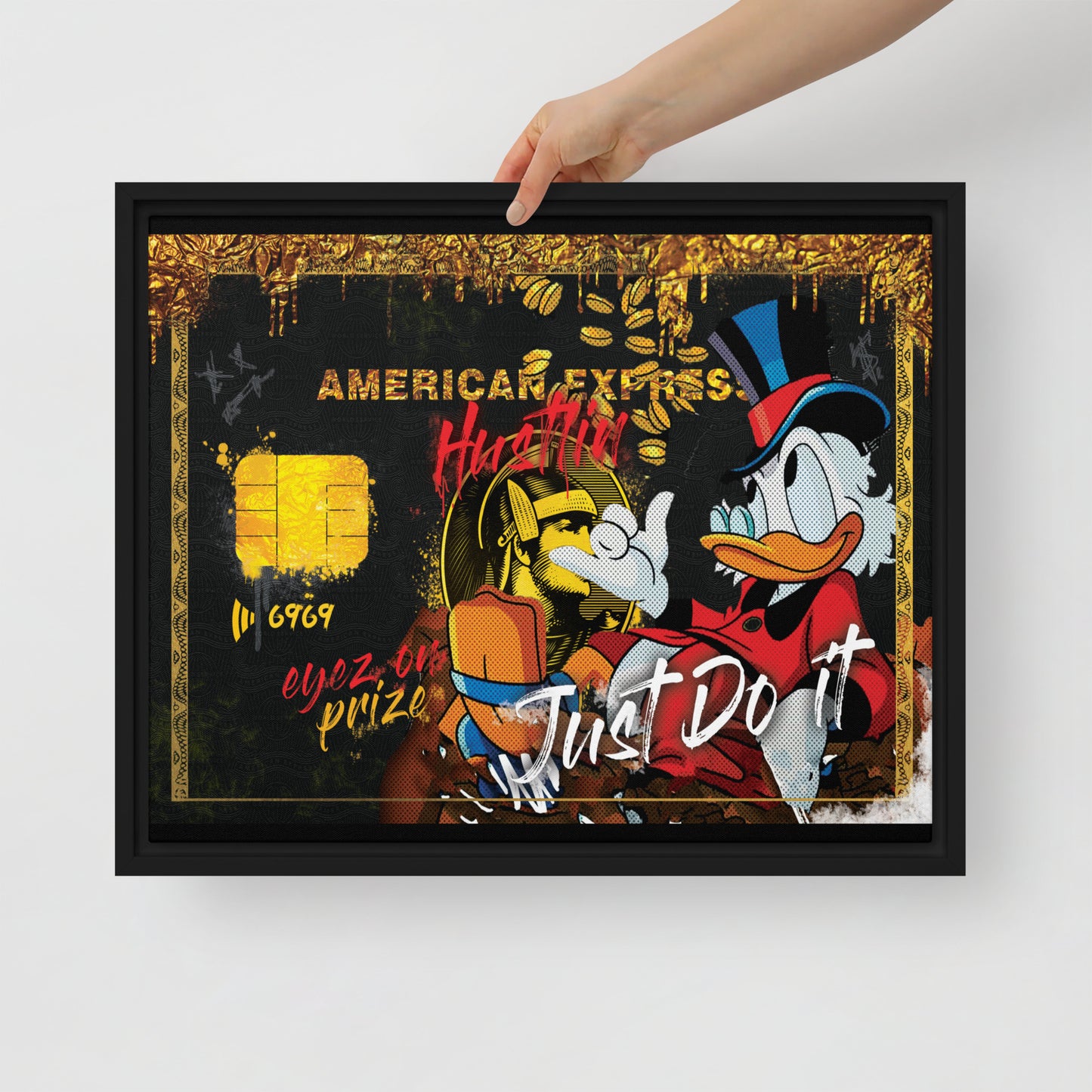 Framed Wall Canvas - American Express Card with Scrooge McDuck - Hustling, Eyes on the Prize, Just Do It - KingKanvas