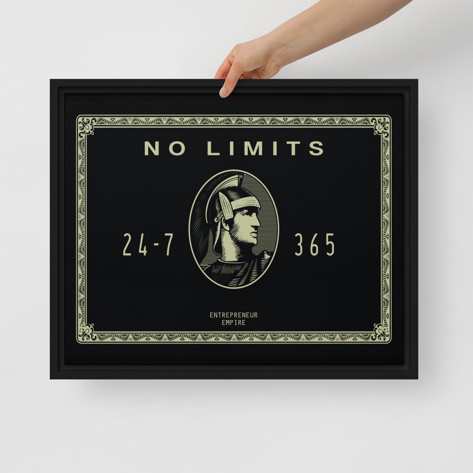 No Limits" Black American Express Card Framed Wall Canvas - Hustlers Edition - KingKanvas