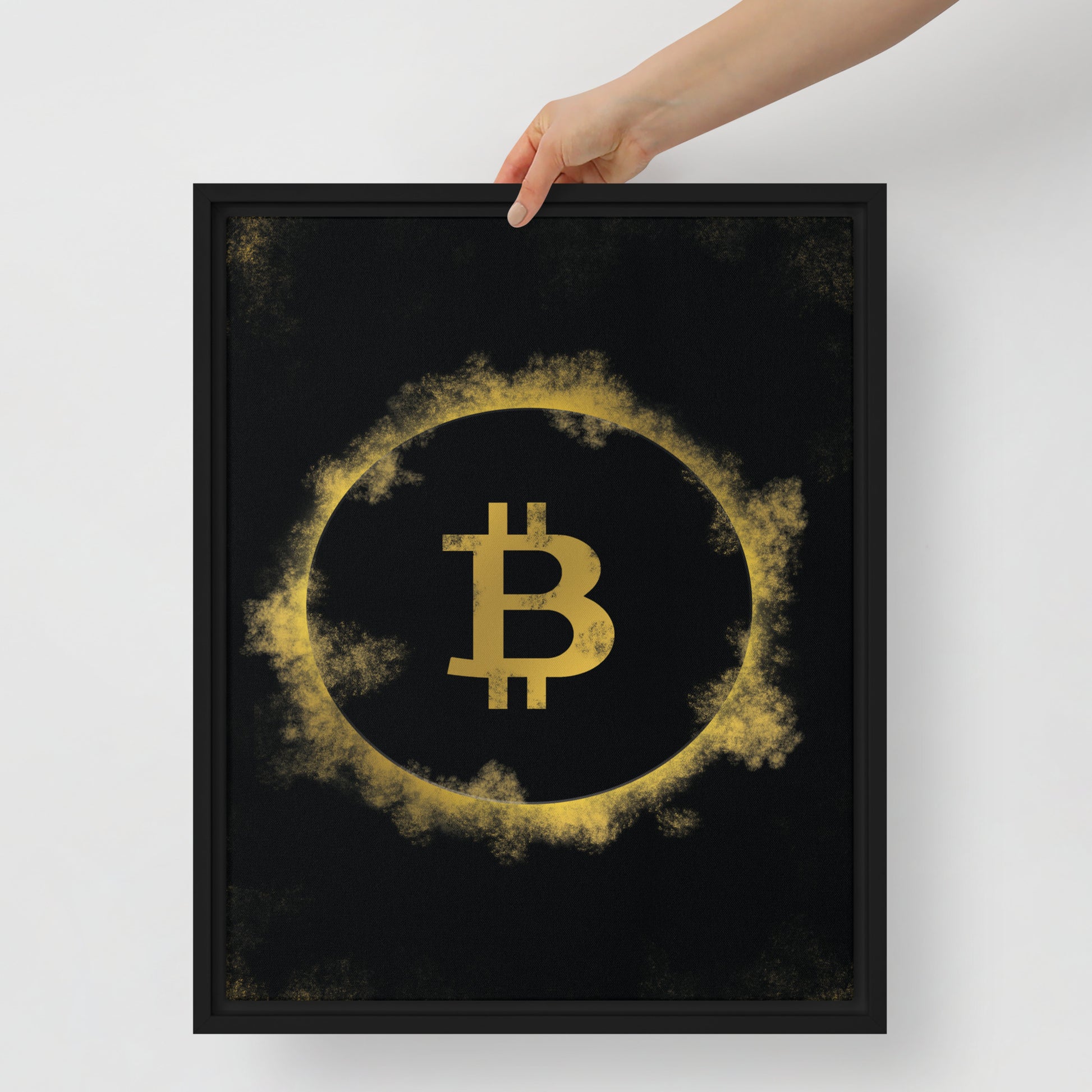 Framed Black & Gold Bitcoin Wall Art Canvas - KingKanvas