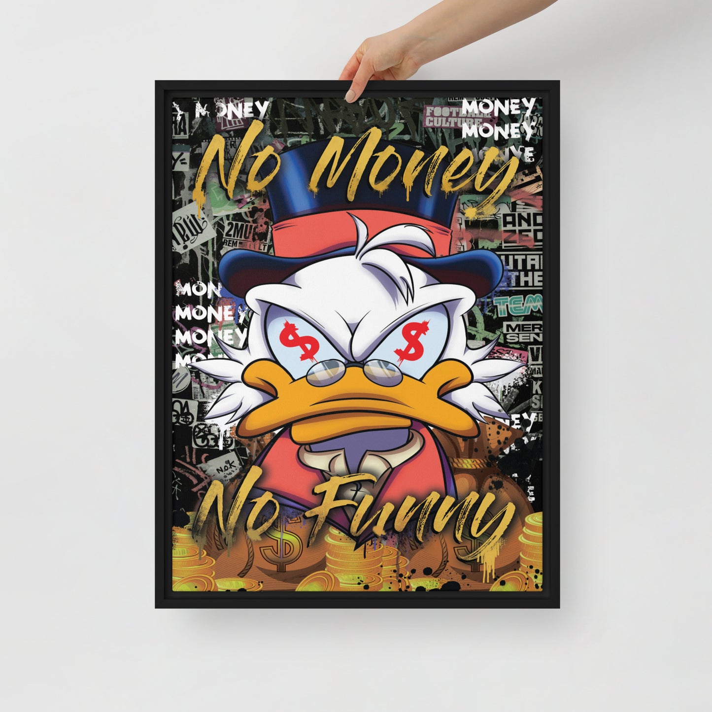 Scrooge McDuck: 'No Money No Funny' - Cool Framed Wall Canvas - KingKanvas