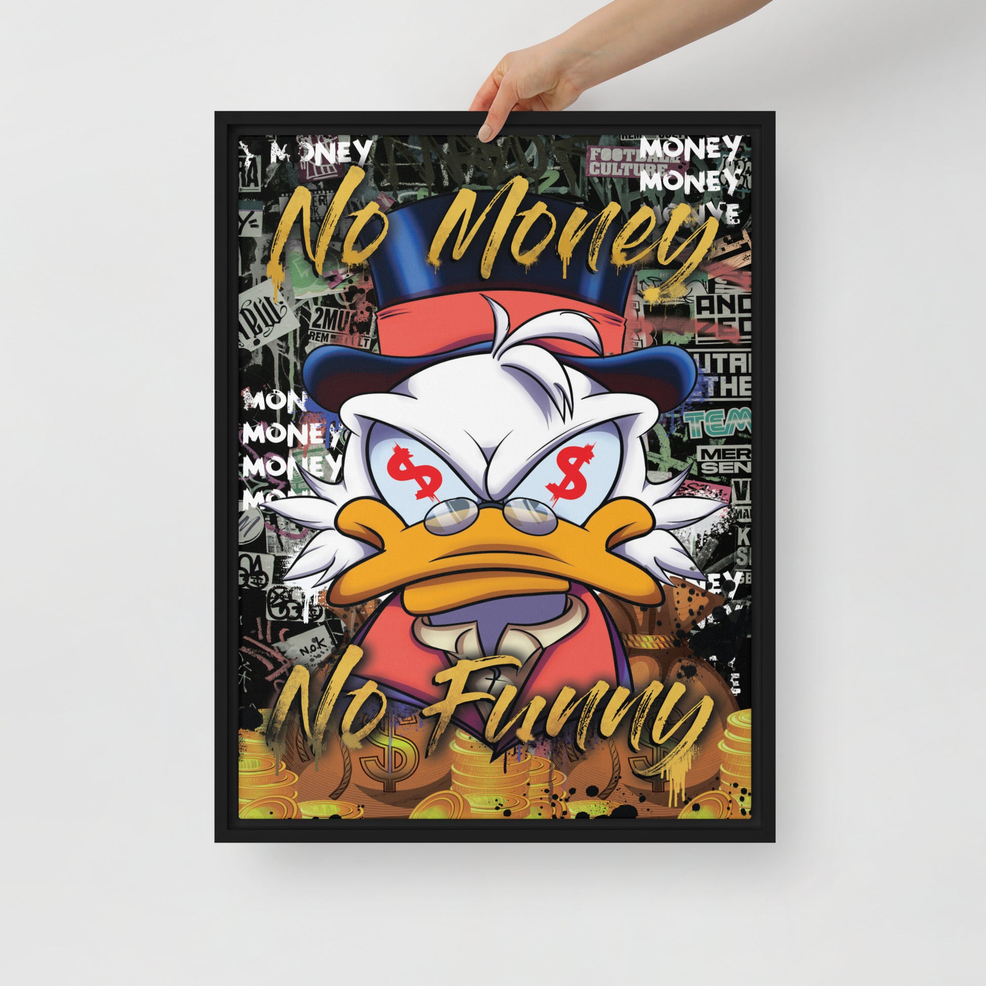 Scrooge McDuck: 'No Money No Funny' - Cool Framed Wall Canvas - KingKanvas