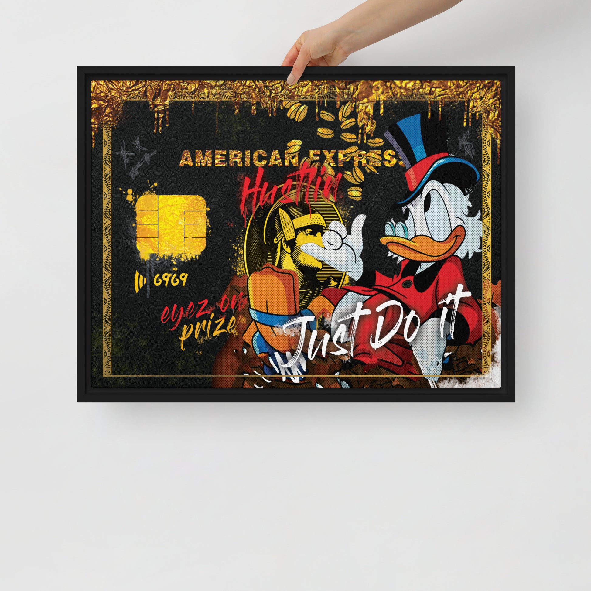Framed Wall Canvas - American Express Card with Scrooge McDuck - Hustling, Eyes on the Prize, Just Do It - KingKanvas