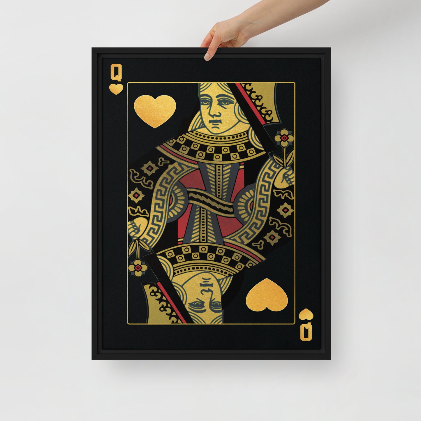 Luxury Black and Gold Queen Playing Card Framed Wall Canvas - KingKanvas