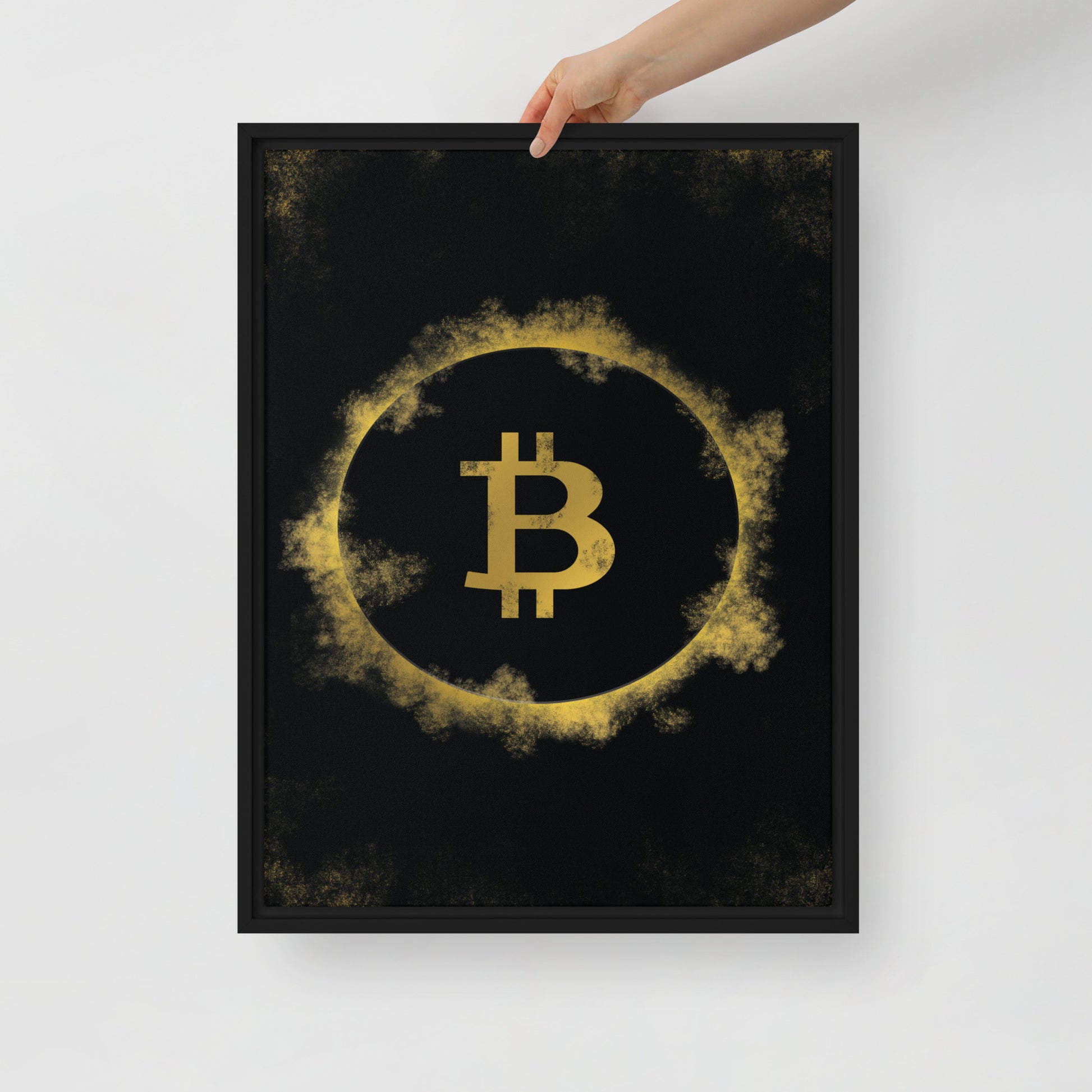 Framed Black & Gold Bitcoin Wall Art Canvas - KingKanvas